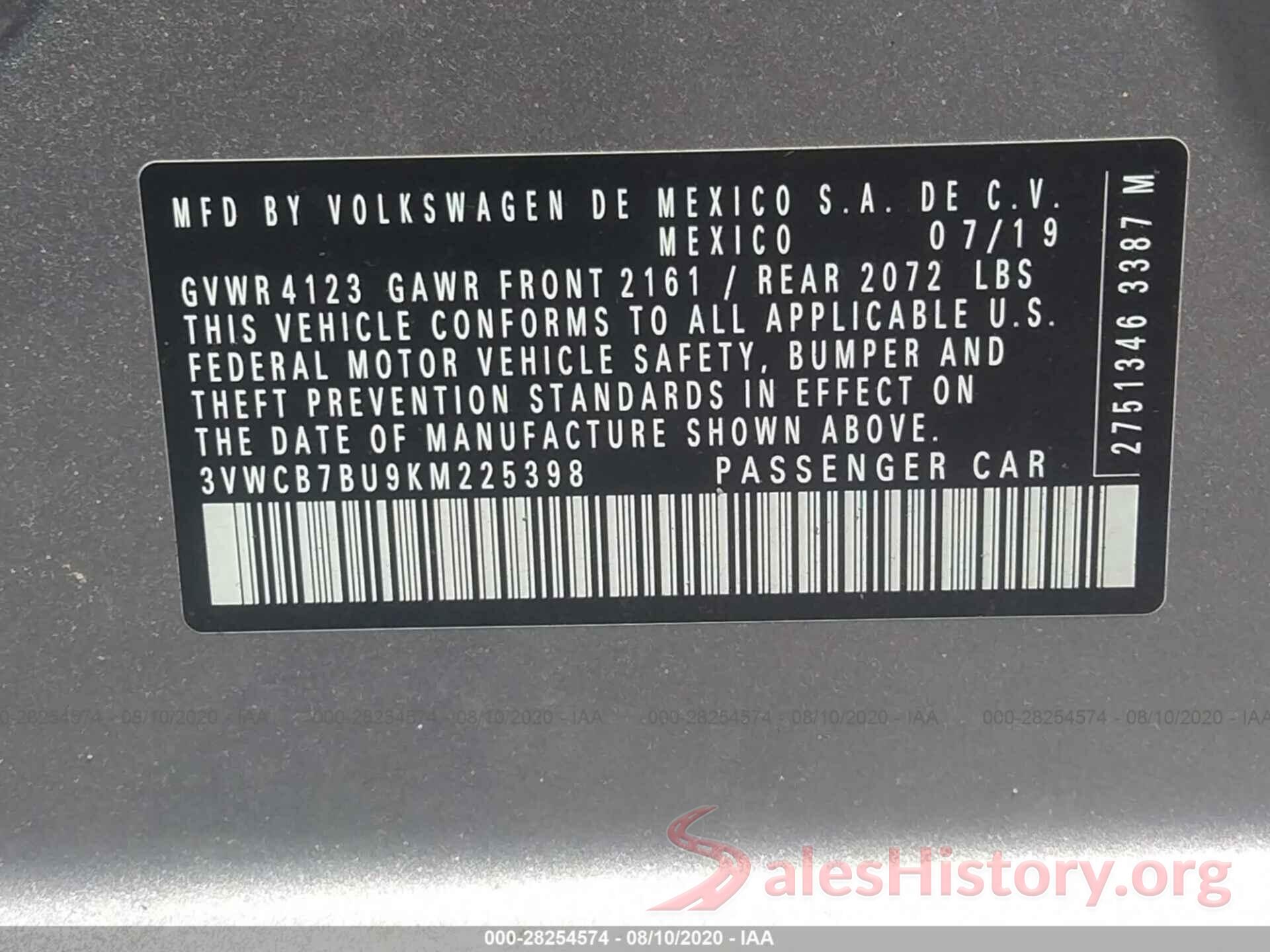 3VWCB7BU9KM225398 2019 VOLKSWAGEN JETTA