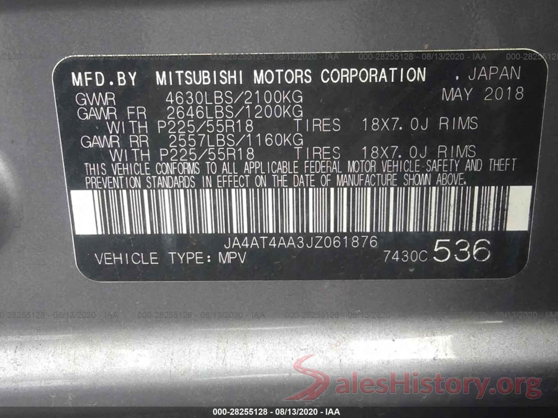 JA4AT4AA3JZ061876 2018 MITSUBISHI ECLIPSE CROSS