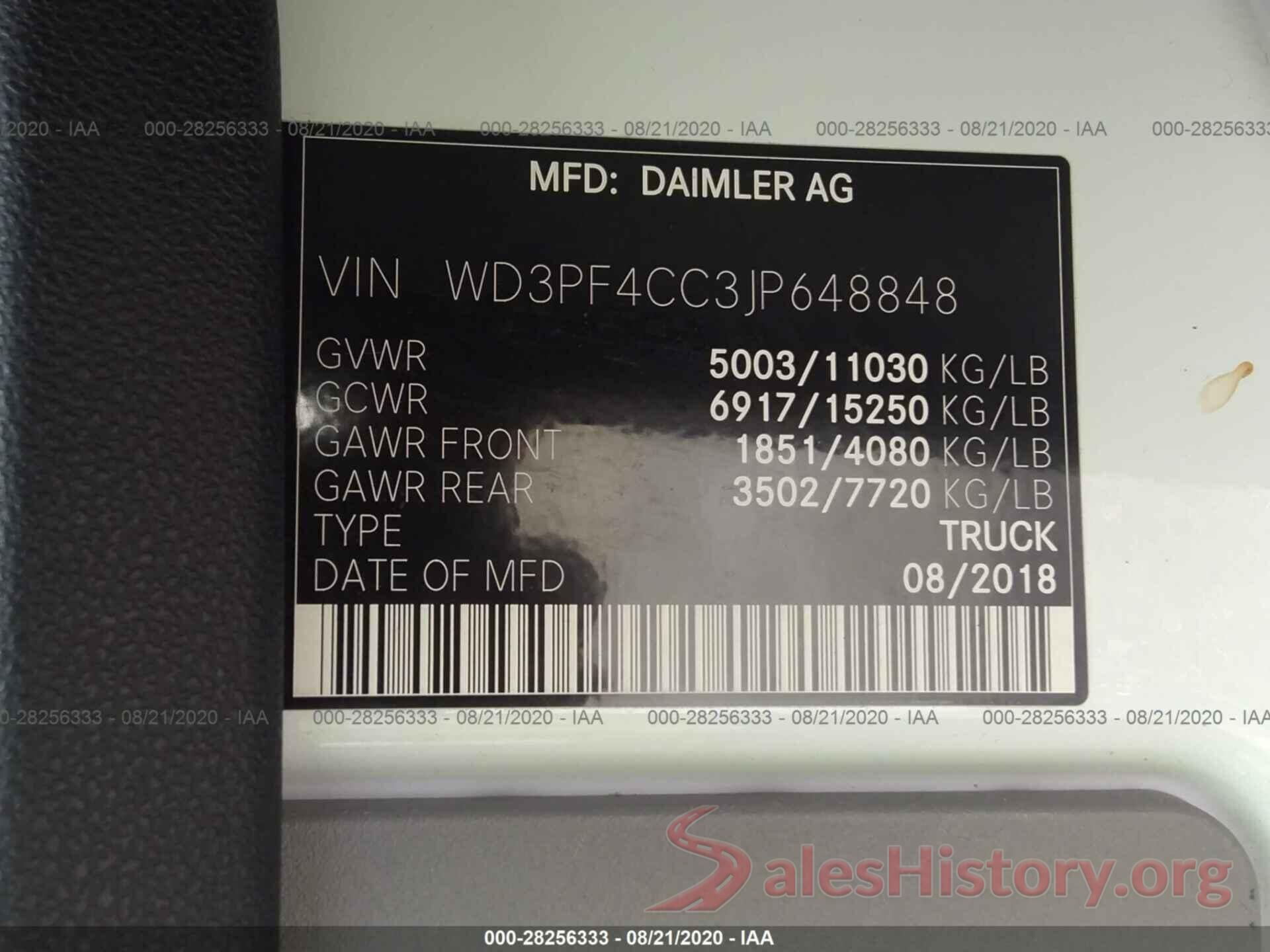 WD3PF4CC3JP648848 2018 MERCEDES-BENZ SPRINTER