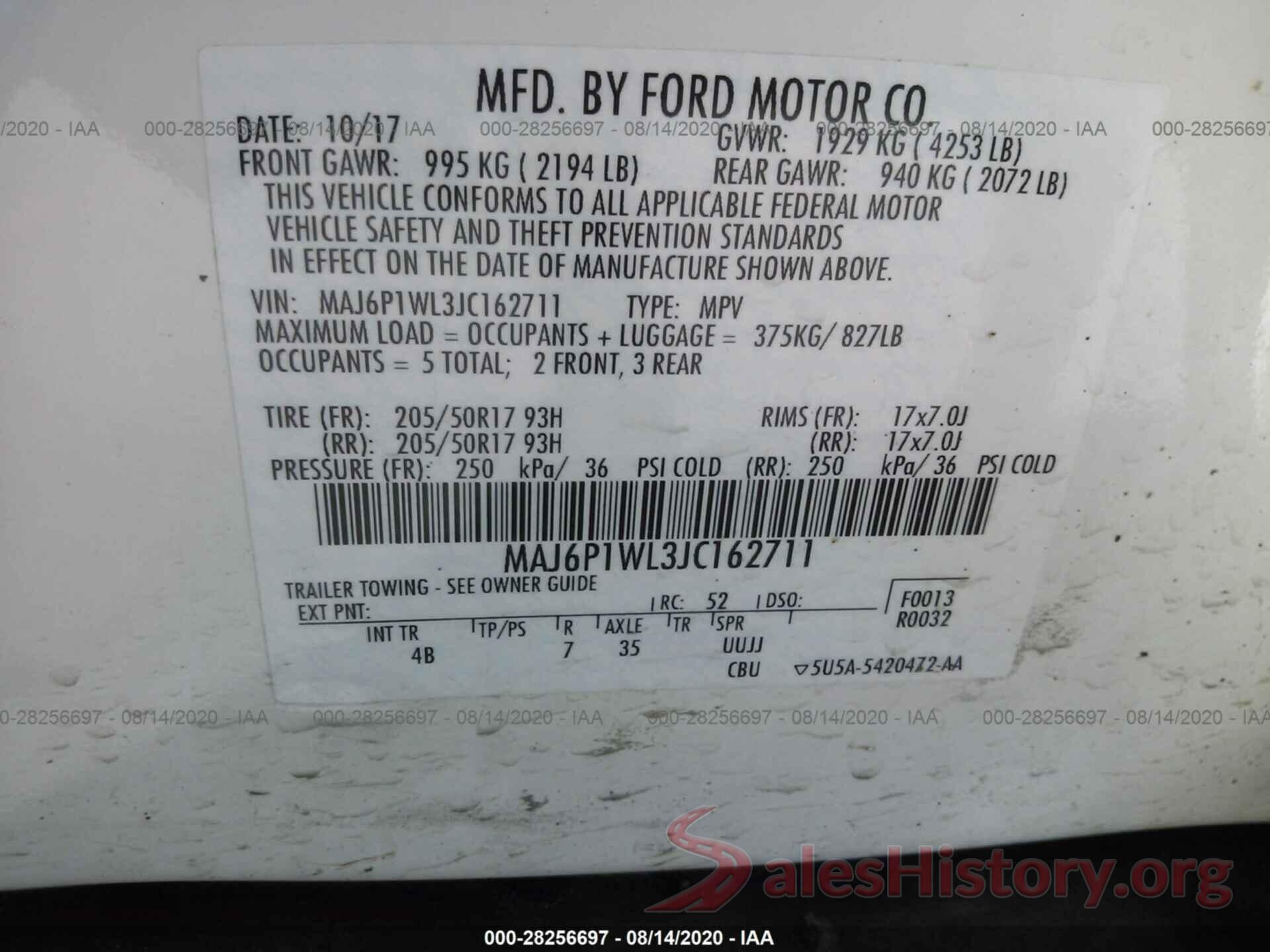 MAJ6P1WL3JC162711 2018 FORD ECOSPORT