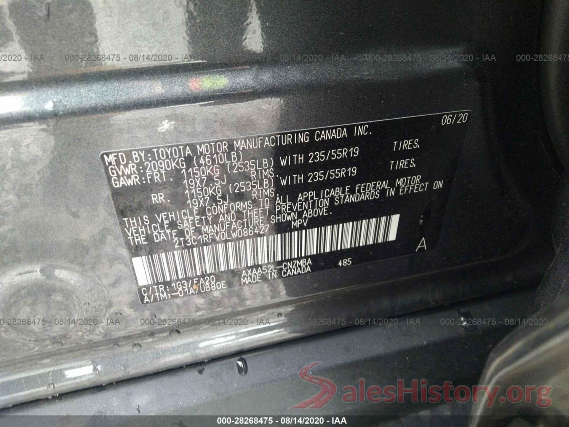 2T3C1RFV0LW086427 2020 TOYOTA RAV4