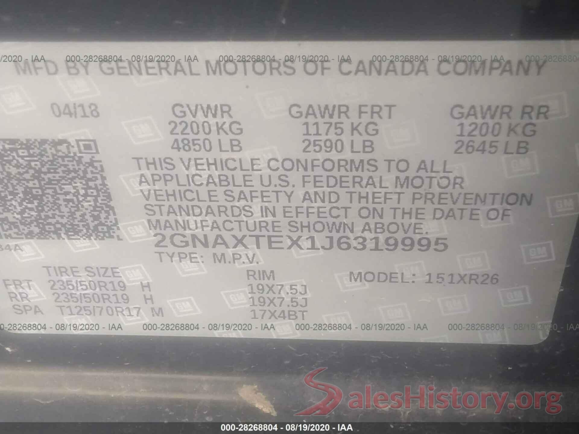 2GNAXTEX1J6319995 2018 CHEVROLET EQUINOX