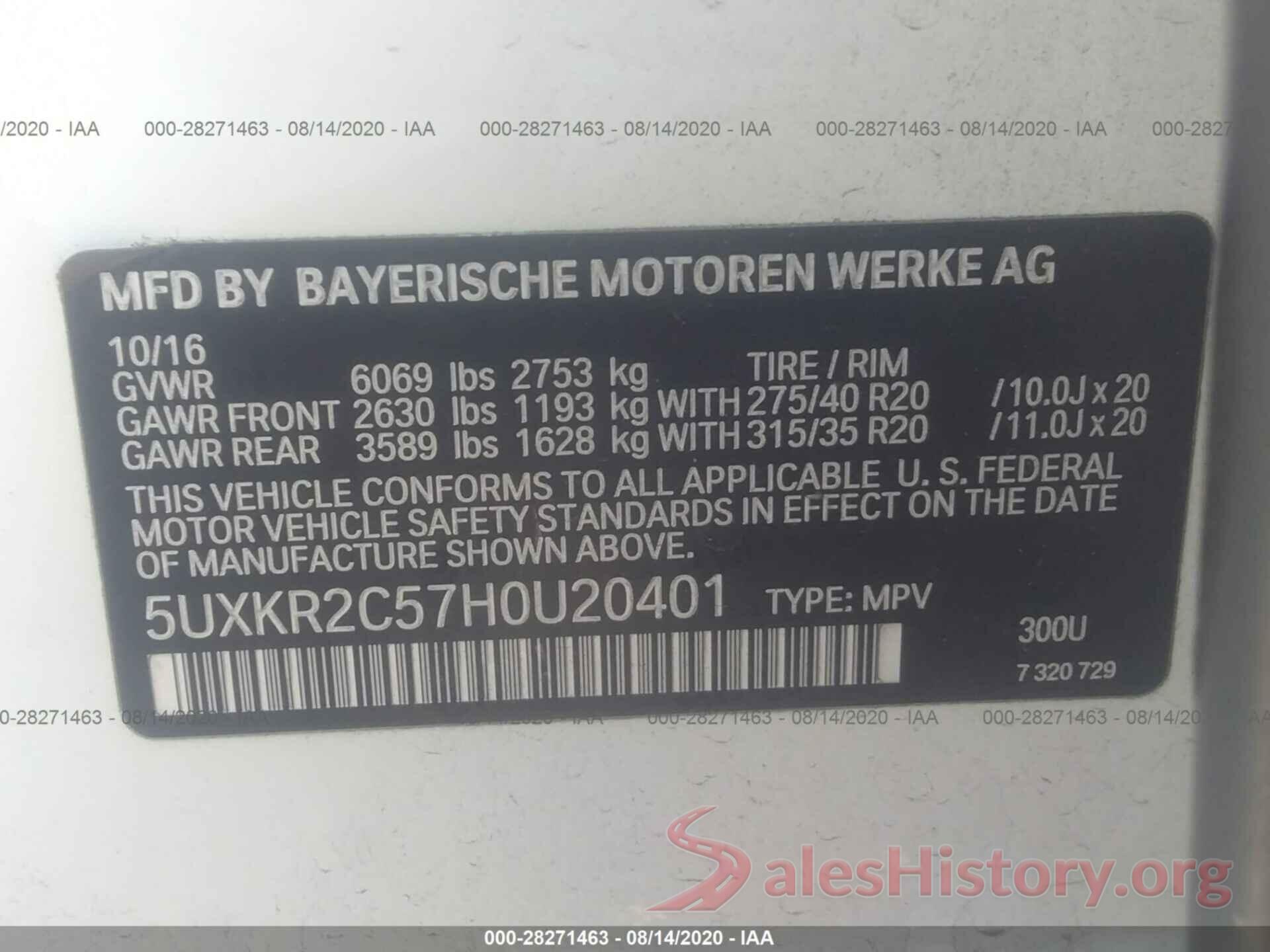 5UXKR2C57H0U20401 2017 BMW X5