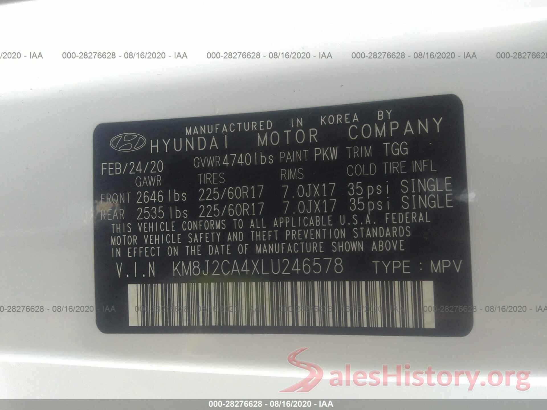 KM8J2CA4XLU246578 2020 HYUNDAI TUCSON