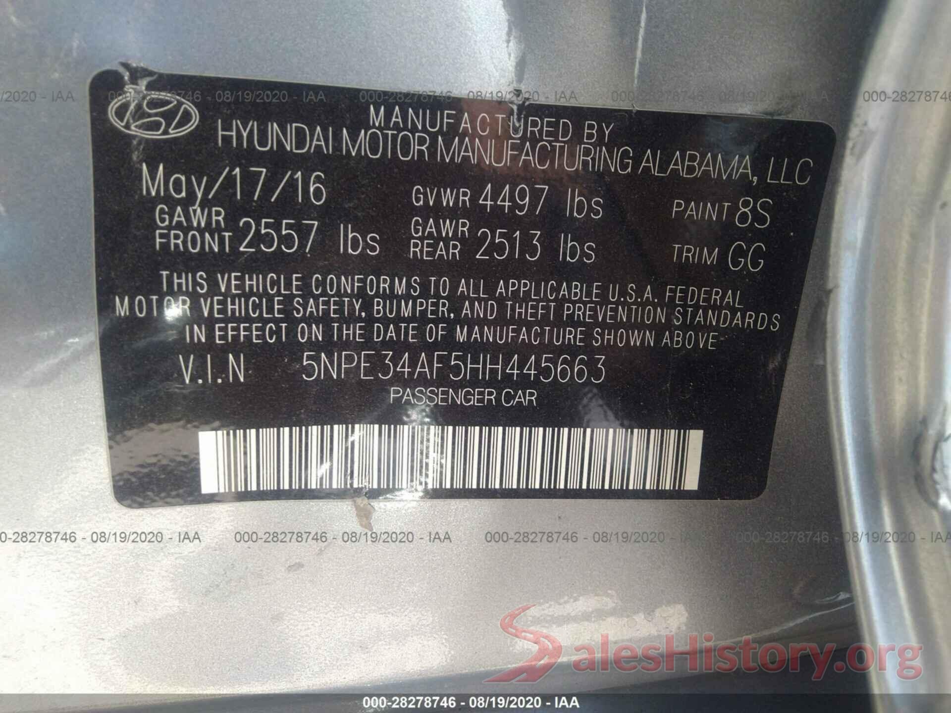 5NPE34AF5HH445663 2017 HYUNDAI SONATA