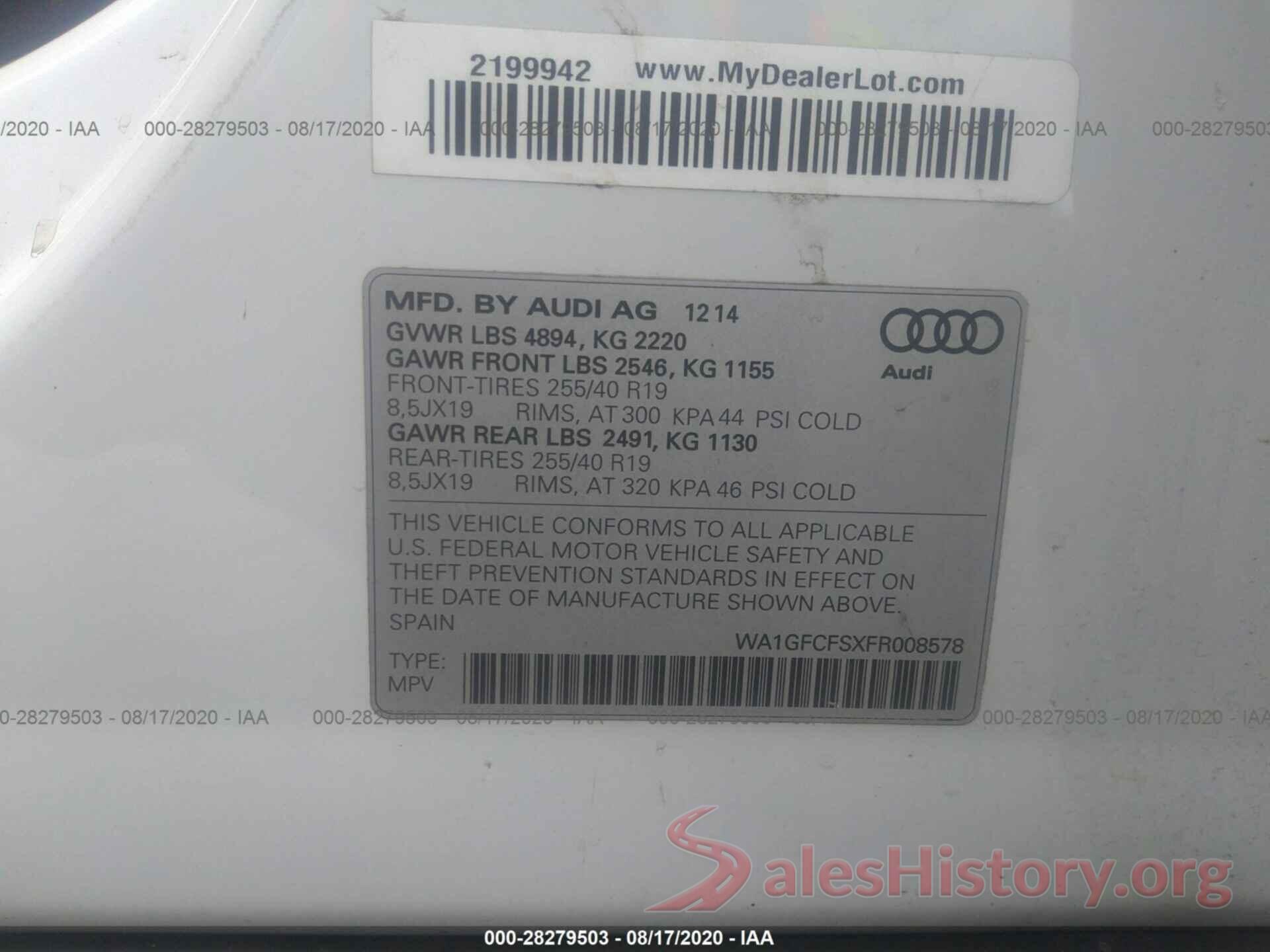 WA1GFCFSXFR008578 2015 AUDI Q3