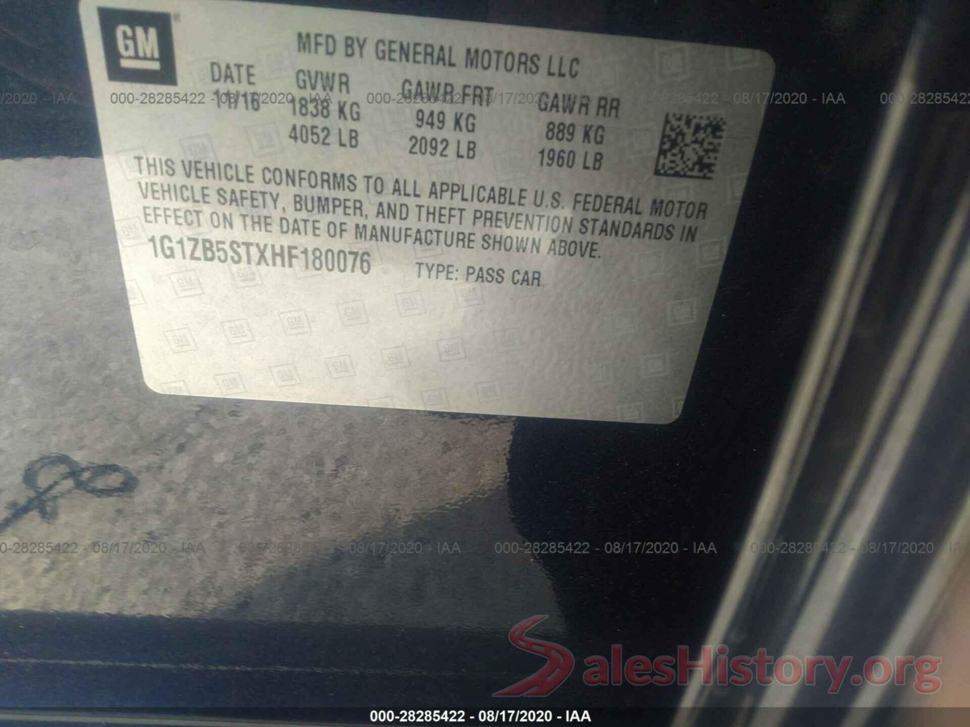 1G1ZB5STXHF180076 2017 CHEVROLET MALIBU