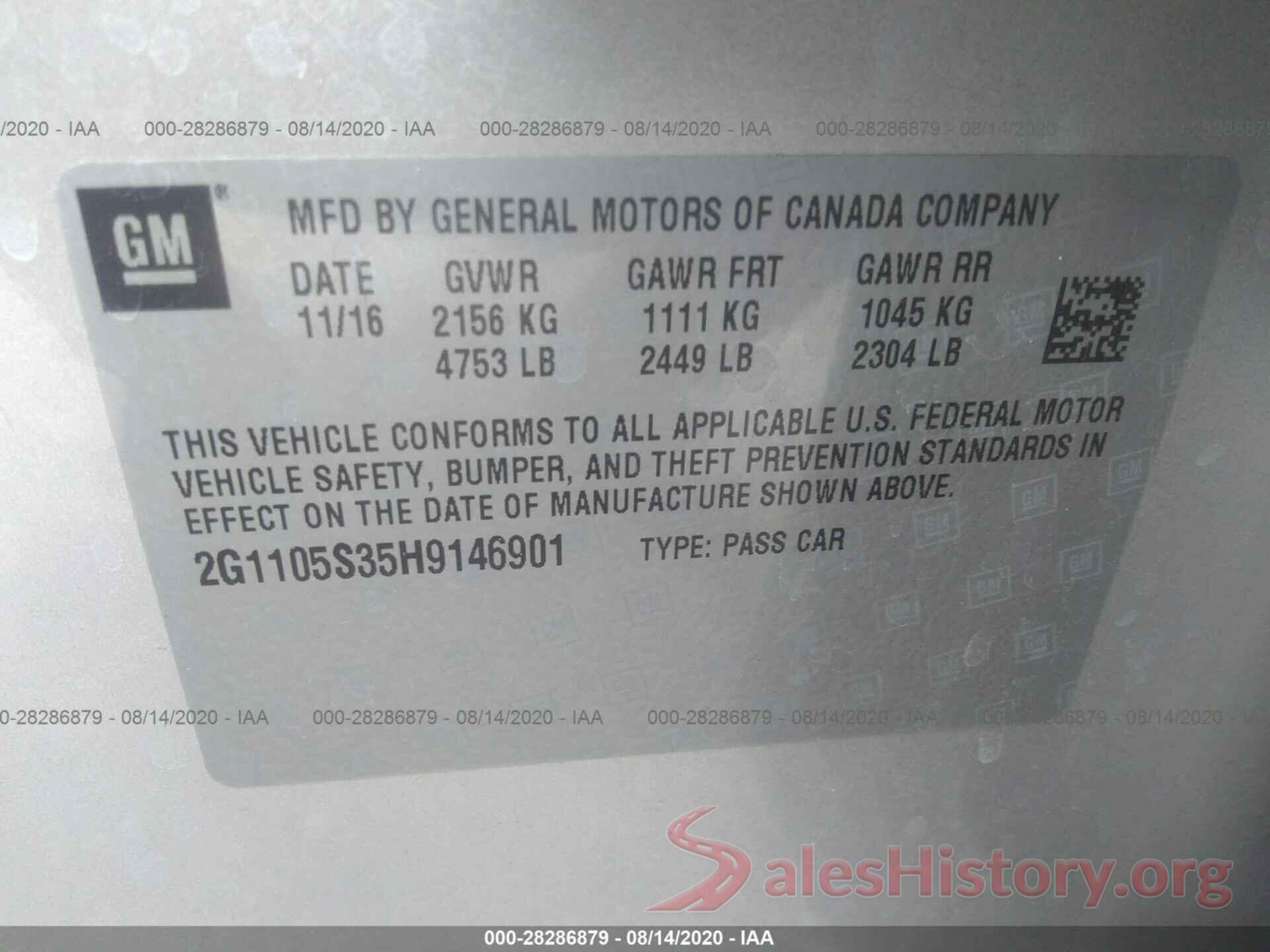 2G1105S35H9146901 2017 CHEVROLET IMPALA