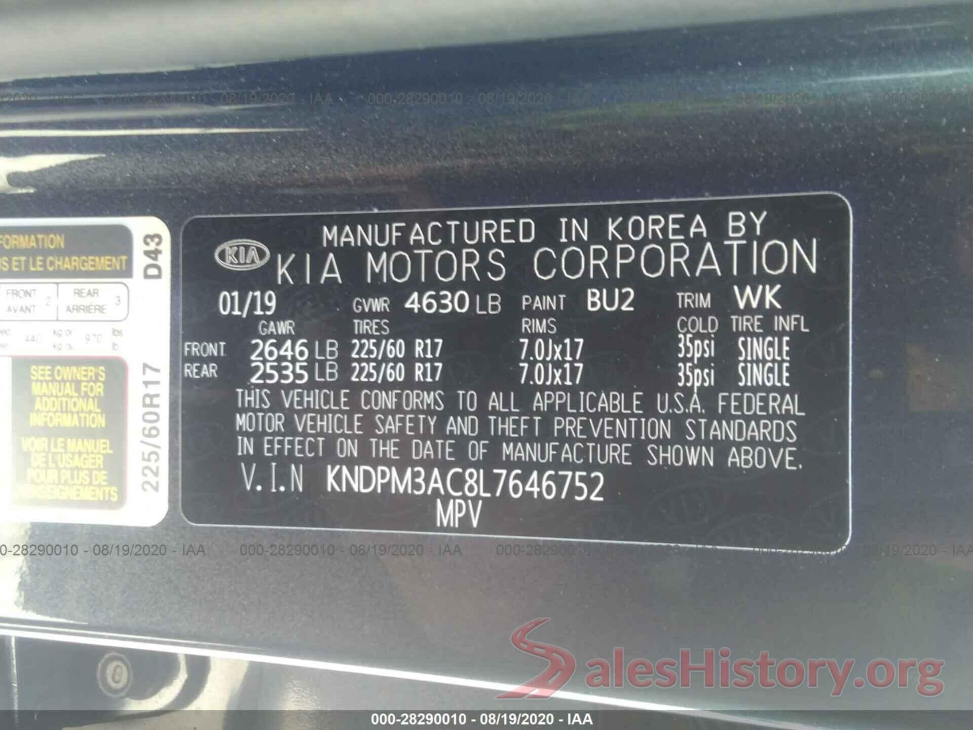 KNDPM3AC8L7646752 2020 KIA SPORTAGE