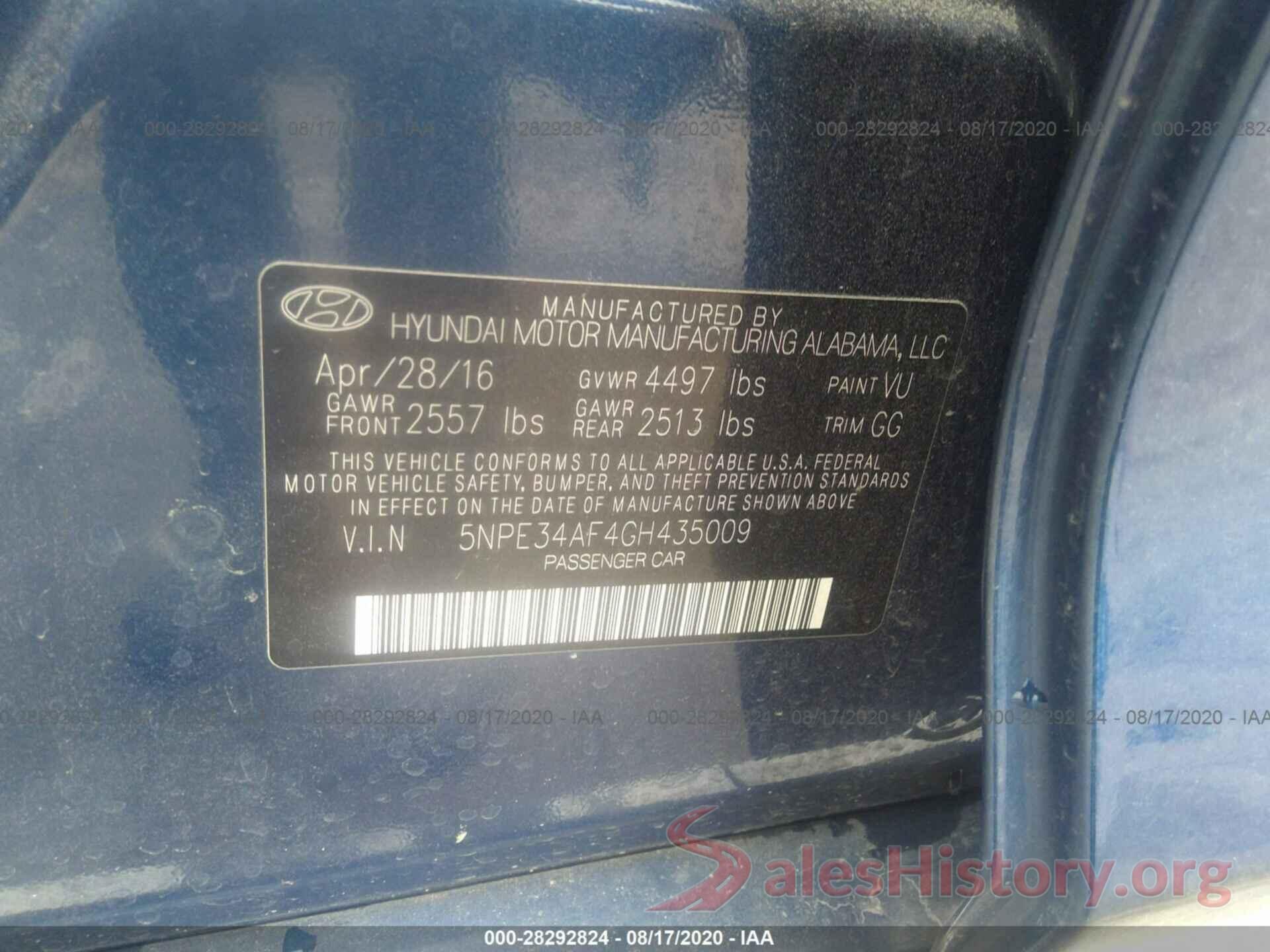 5NPE34AF4GH435009 2016 HYUNDAI SONATA