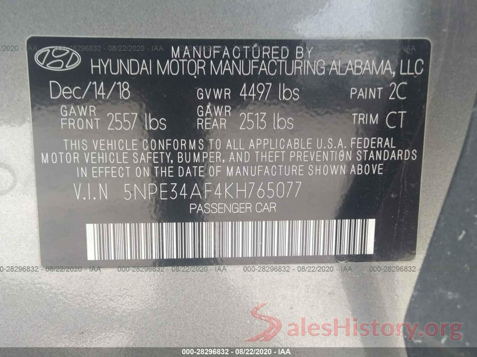 5NPE34AF4KH765077 2019 HYUNDAI SONATA