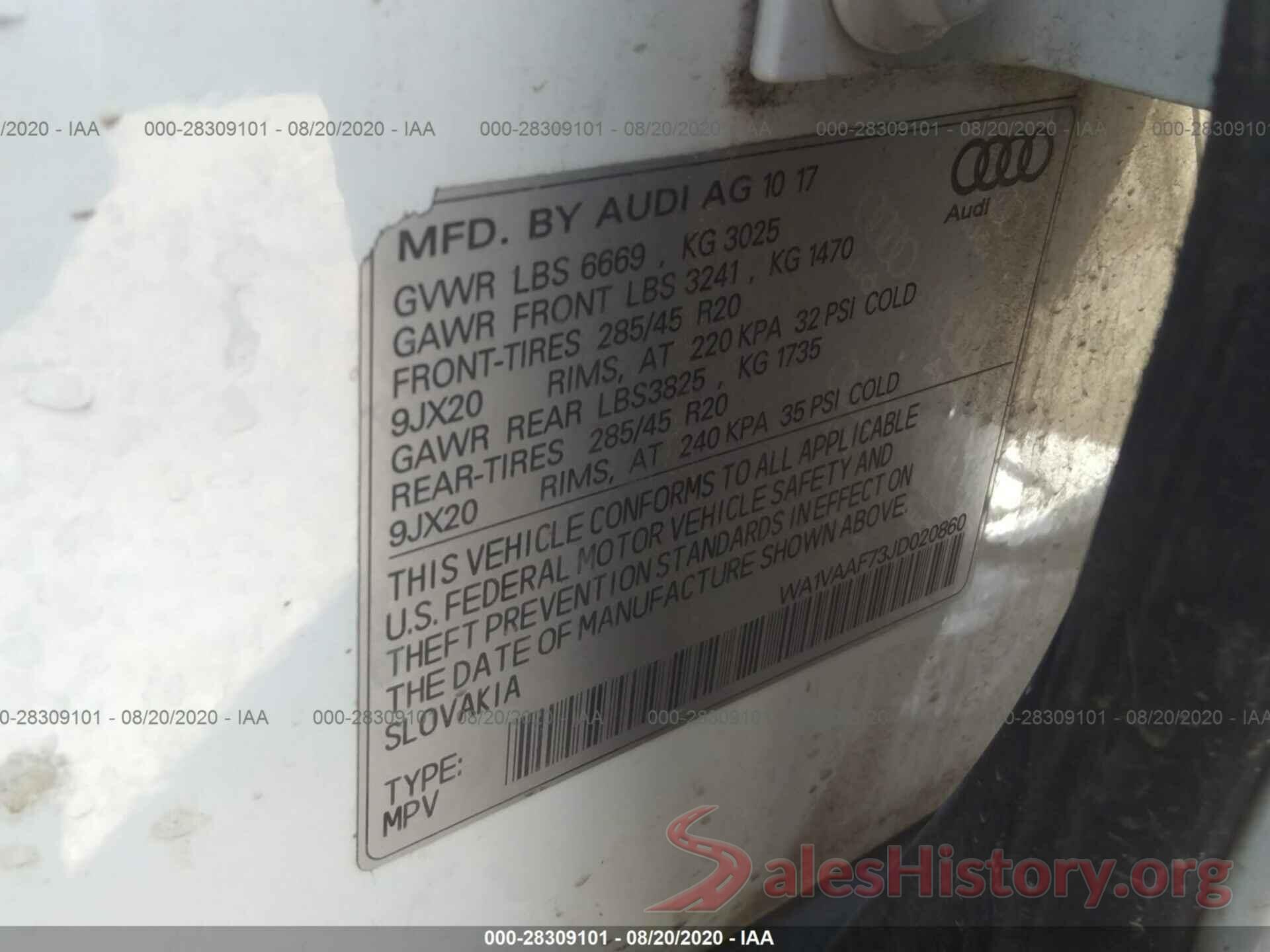 WA1VAAF73JD020860 2018 AUDI Q7