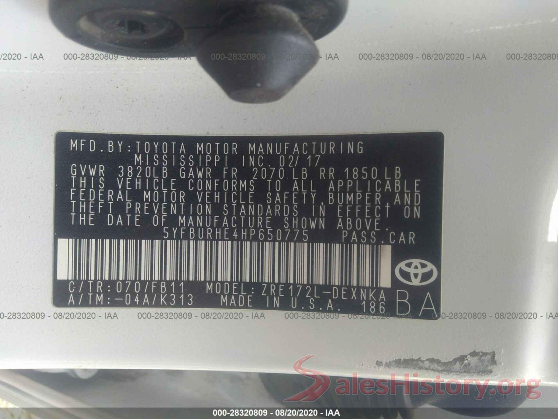 5YFBURHE4HP650775 2017 TOYOTA COROLLA