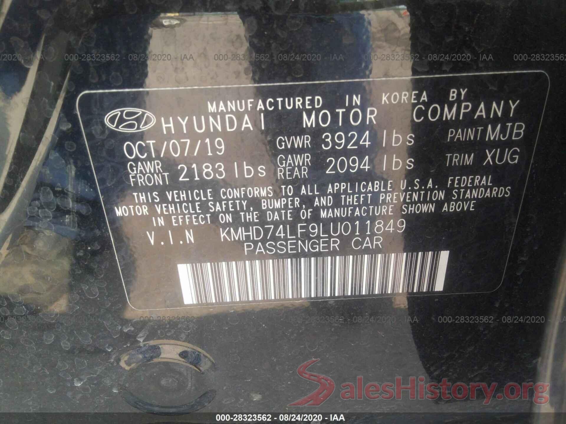 KMHD74LF9LU011849 2020 HYUNDAI ELANTRA