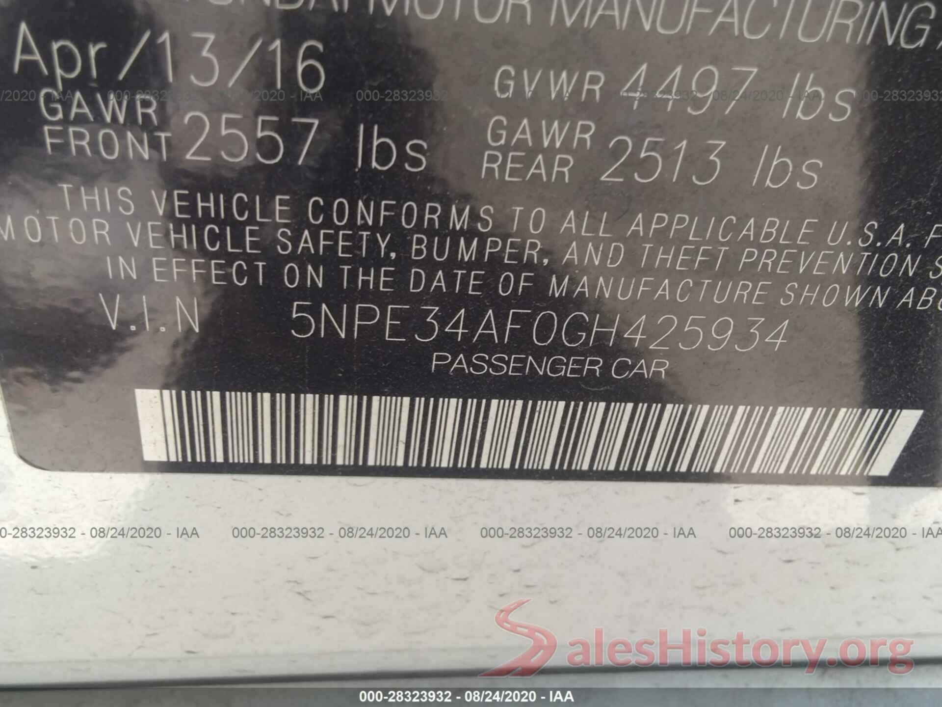 5NPE34AF0GH425934 2016 HYUNDAI SONATA