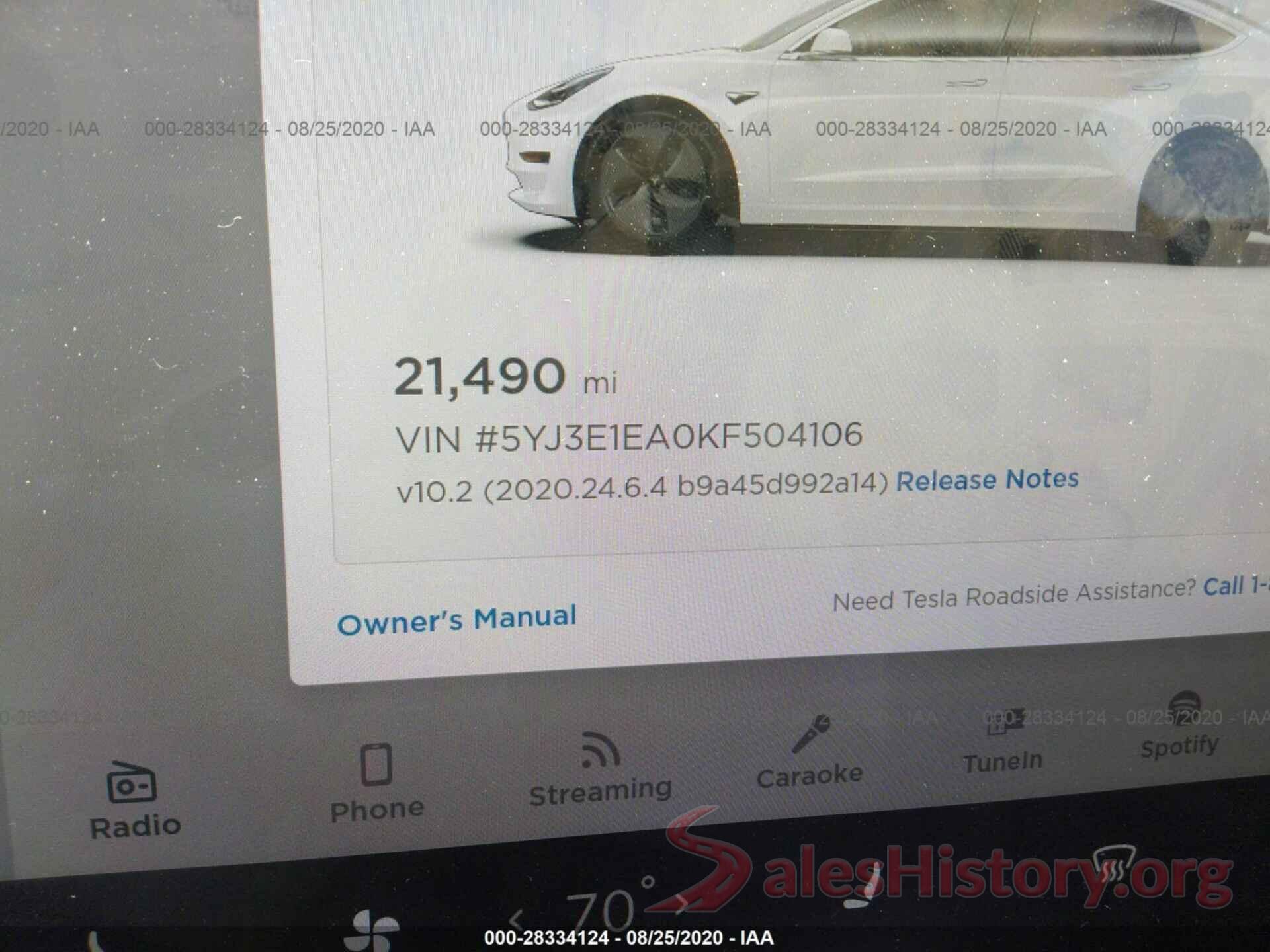 5YJ3E1EA0KF504106 2019 TESLA MODEL 3