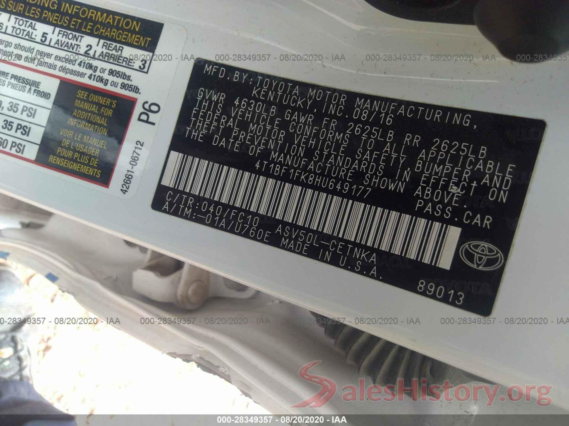 4T1BF1FK8HU649177 2017 TOYOTA CAMRY