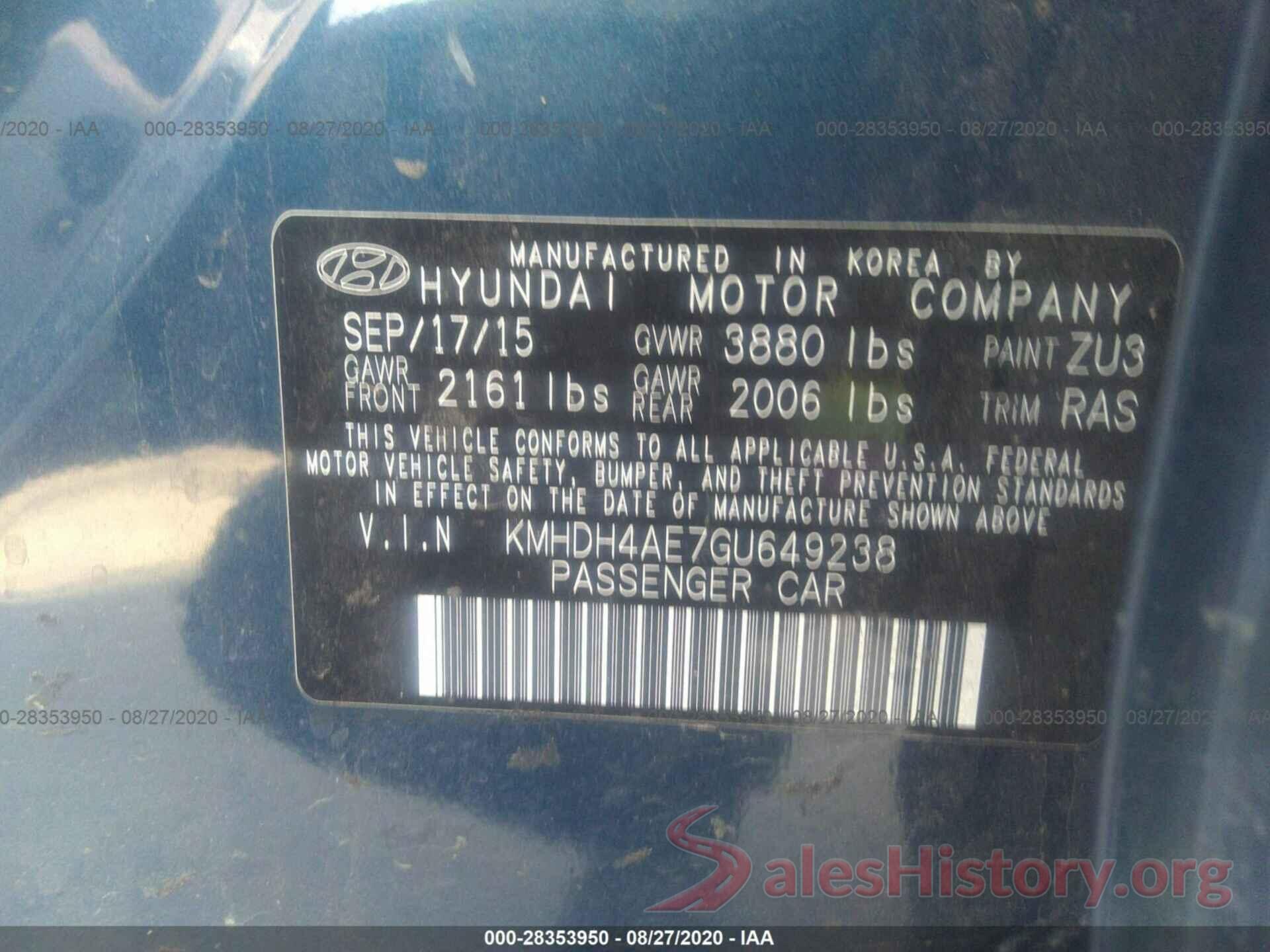 3N1AB7AP3GY323545 2016 HYUNDAI ELANTRA