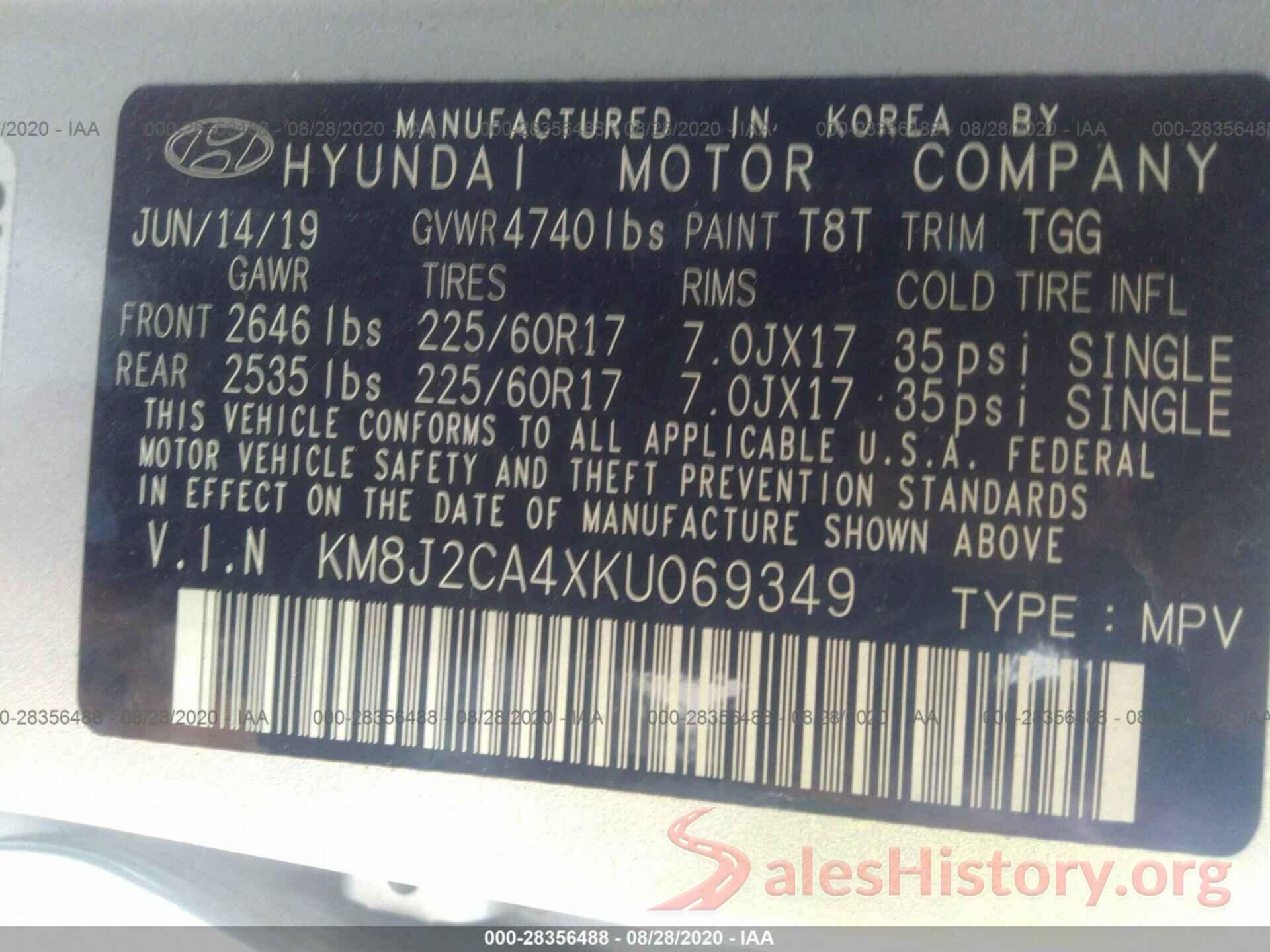 KM8J2CA4XKU069349 2019 HYUNDAI TUCSON