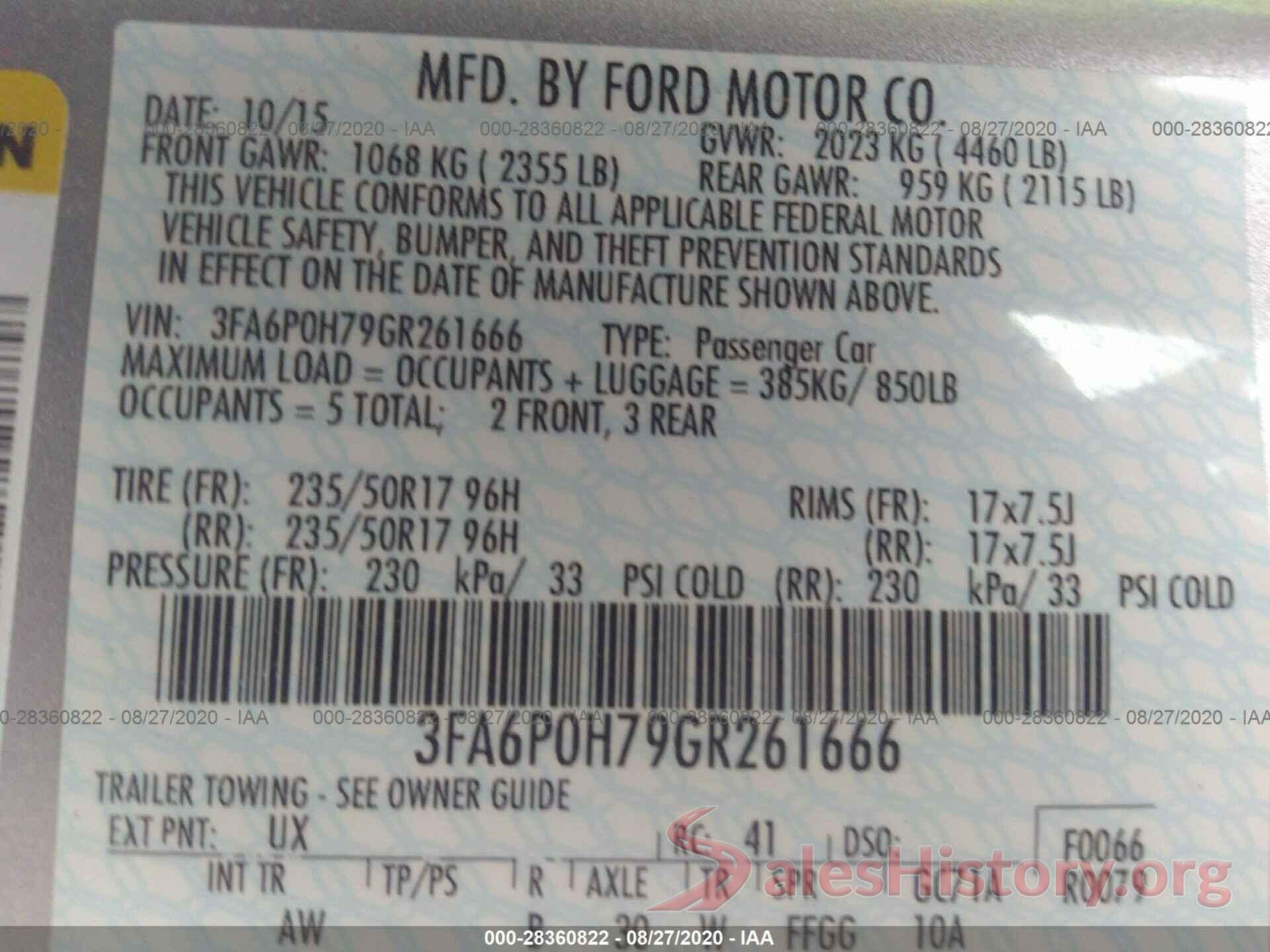 3FA6P0H79GR261666 2016 FORD FUSION