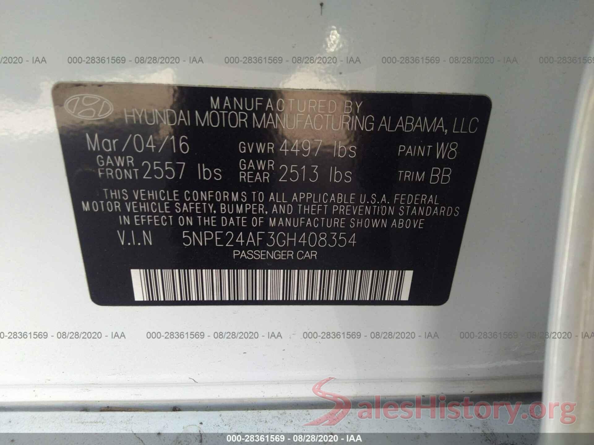 5NPE24AF3GH408354 2016 HYUNDAI SONATA