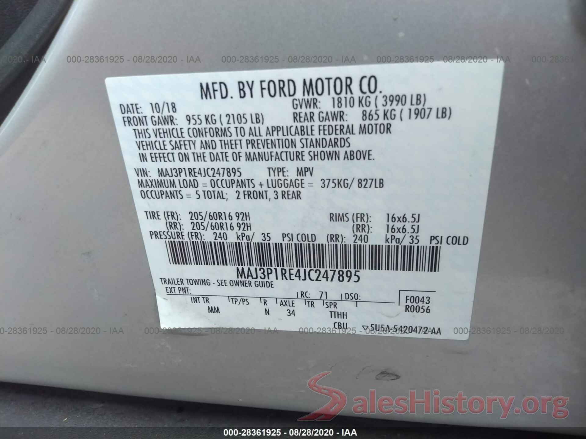 MAJ3P1RE4JC247895 2018 FORD ECOSPORT