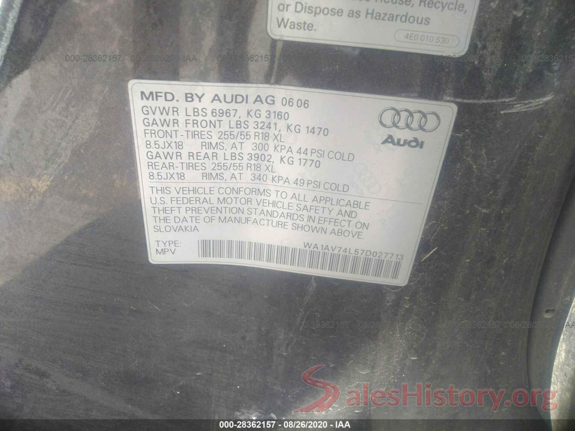 WA1AV74L57D027713 2007 AUDI Q7