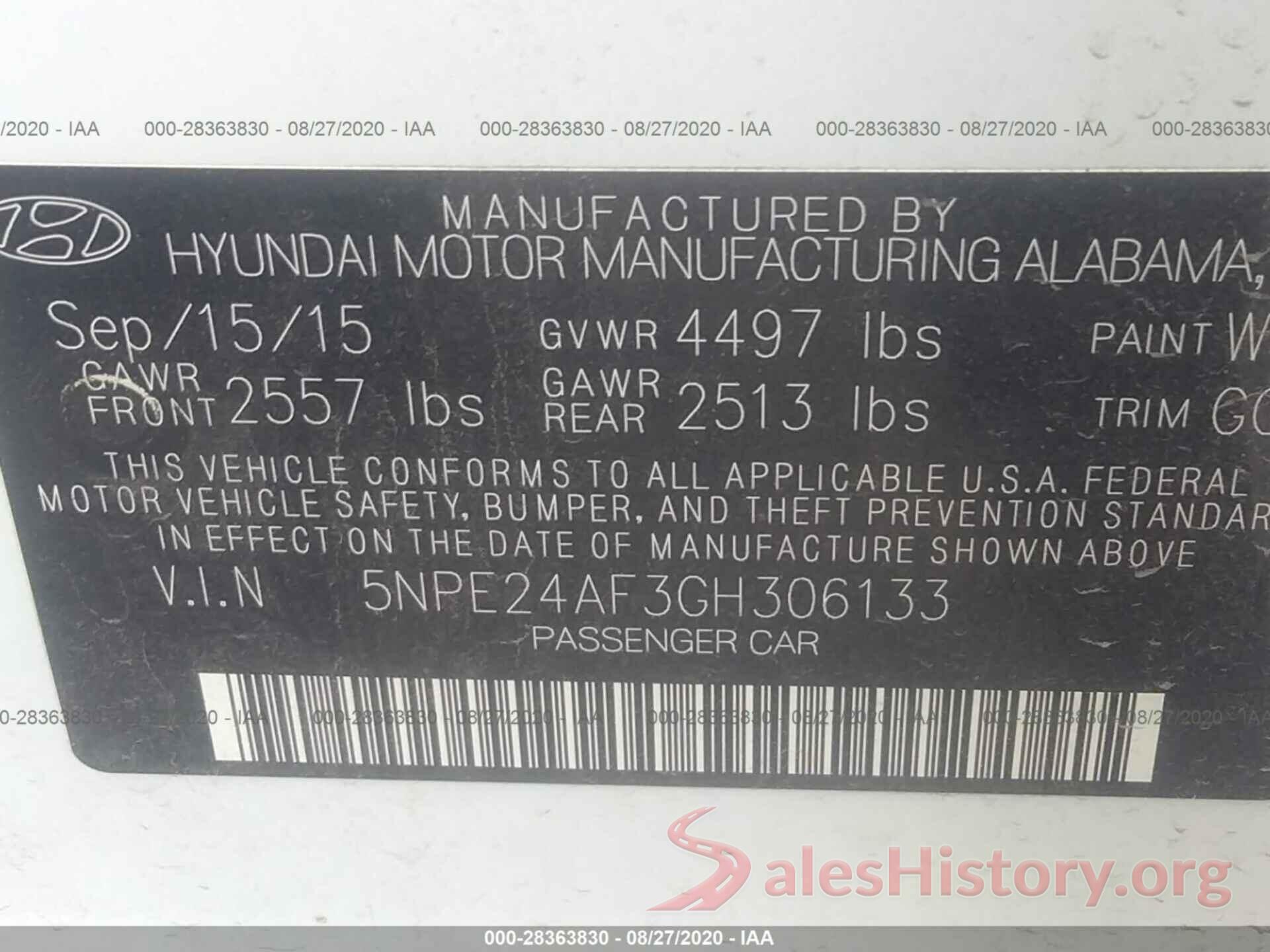 5NPE24AF3GH306133 2016 HYUNDAI SONATA