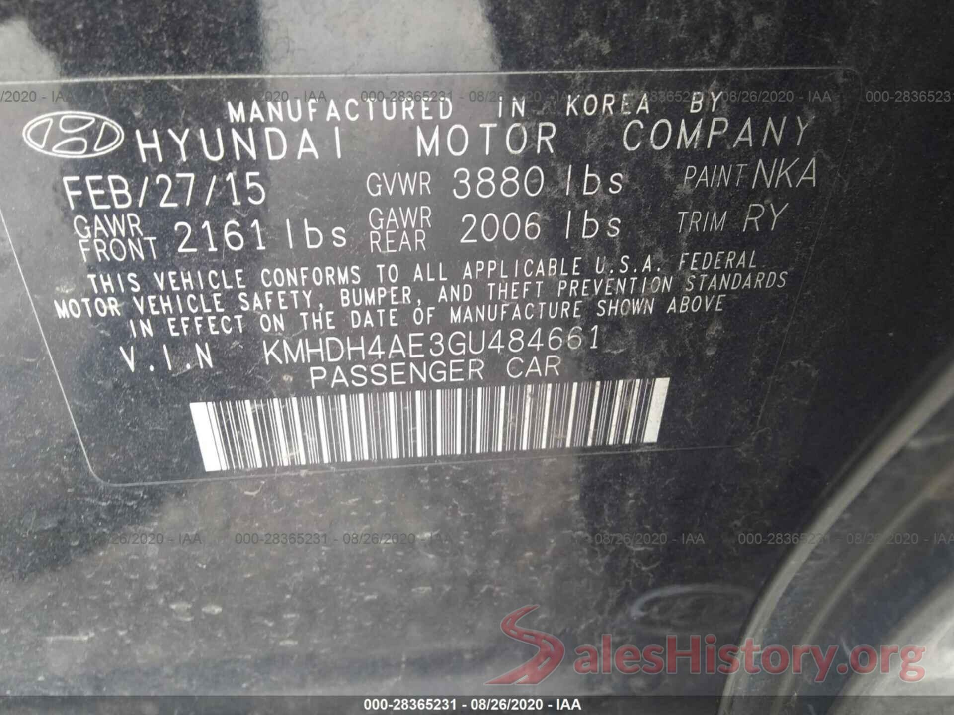 KMHDH4AE3GU484661 2016 HYUNDAI ELANTRA