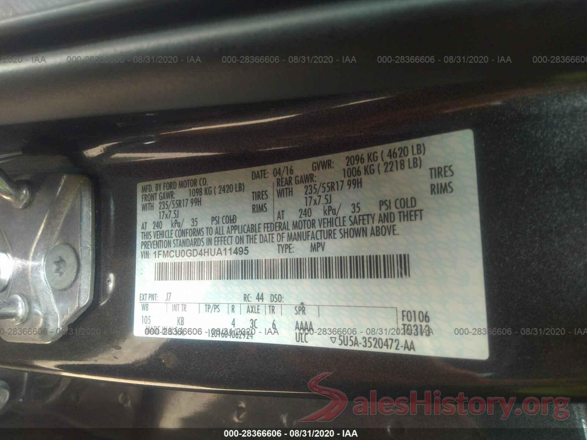 1FMCU0GD4HUA11495 2017 FORD ESCAPE