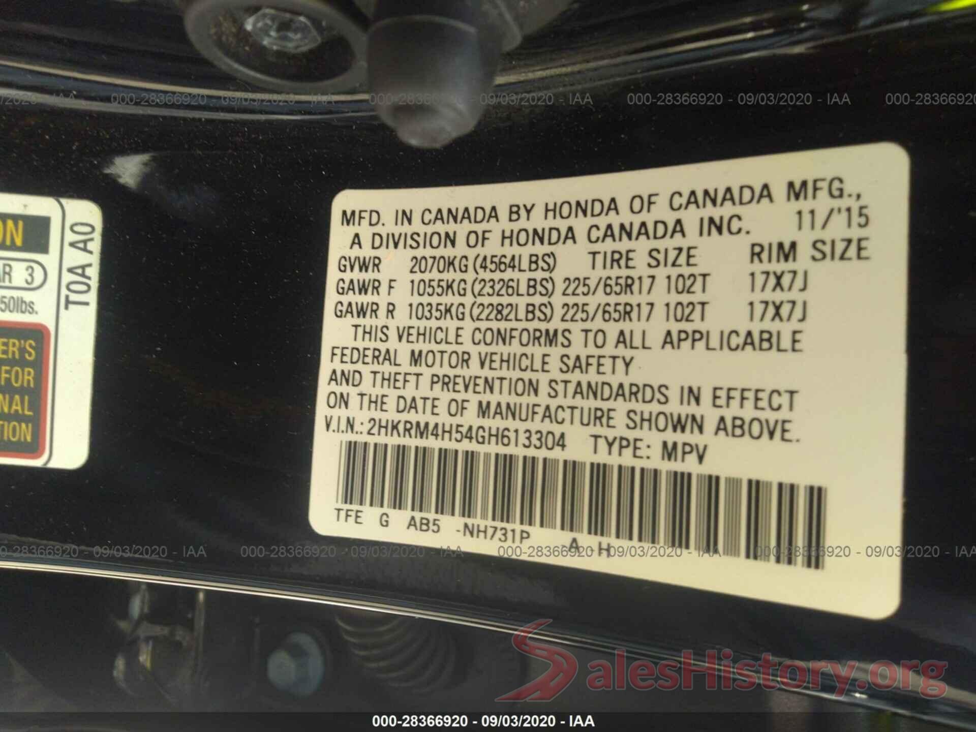 2HKRM4H54GH613304 2016 HONDA CR-V