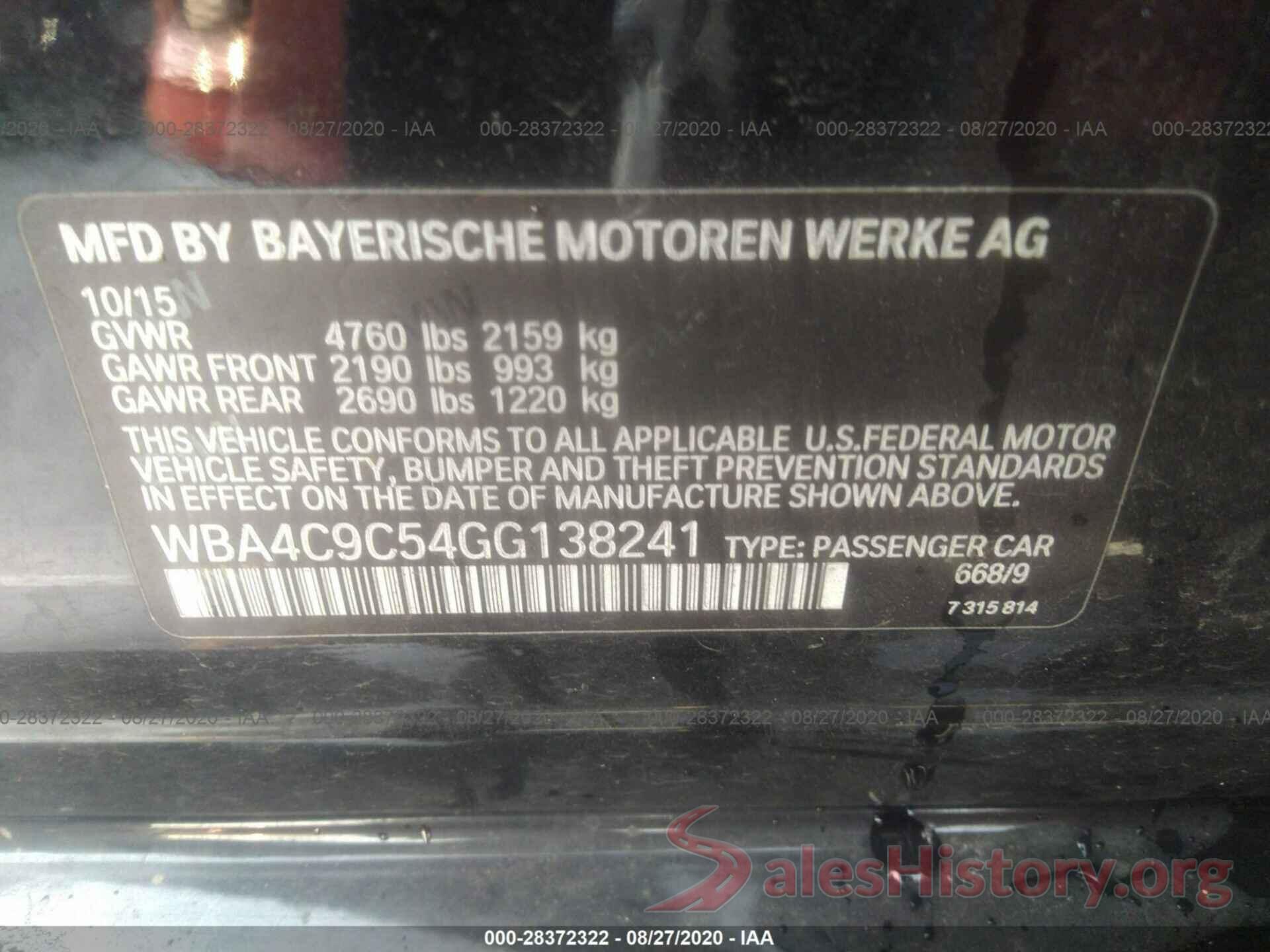 WBA4C9C54GG138241 2016 BMW 4 SERIES