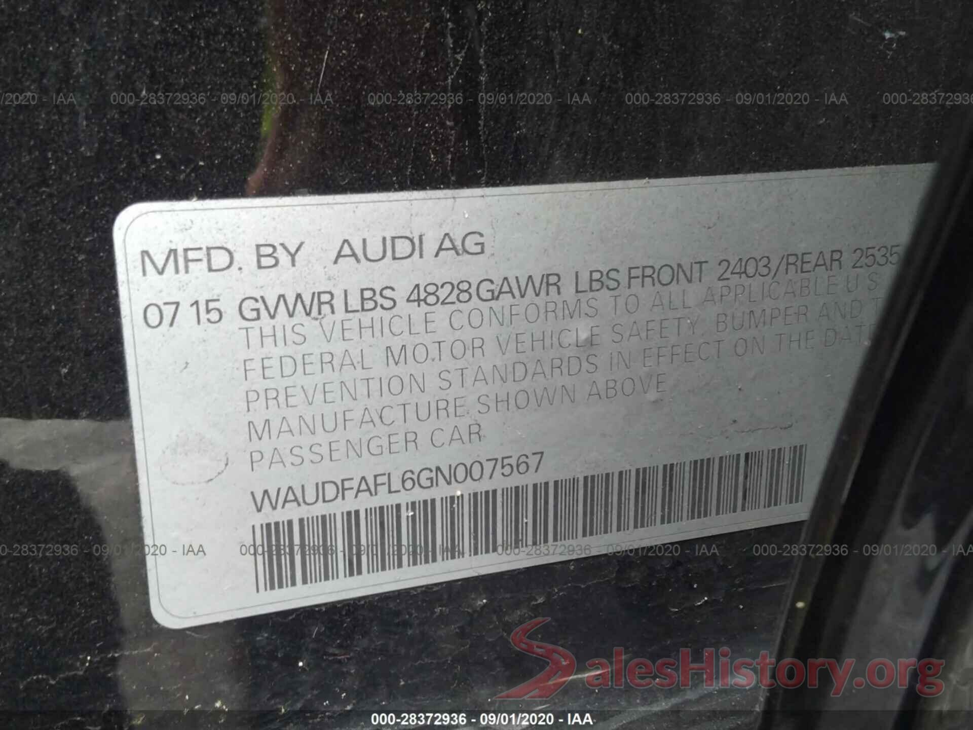 WAUDFAFL6GN007567 2016 AUDI A4