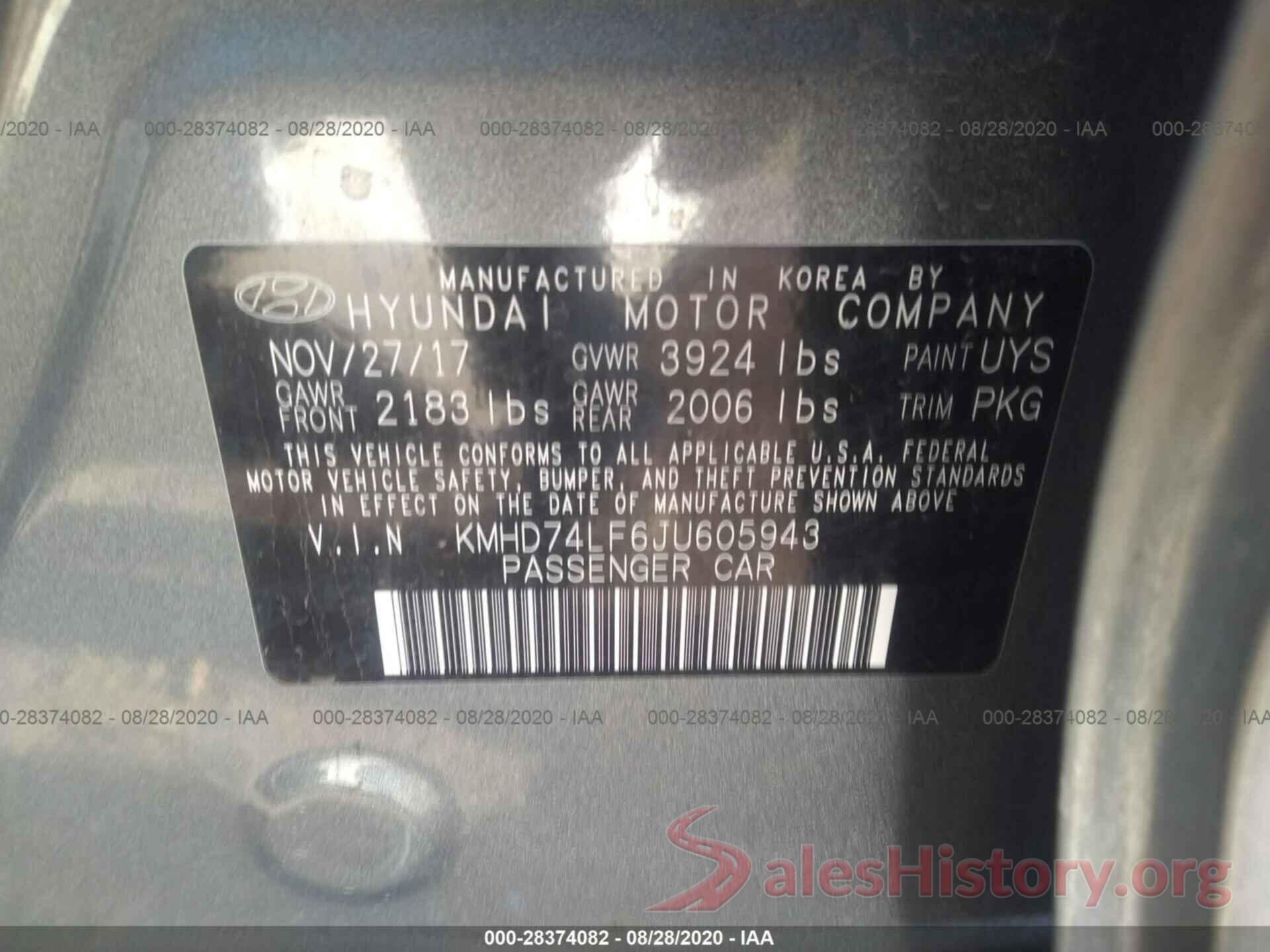 KMHD74LF6JU605943 2018 HYUNDAI ELANTRA