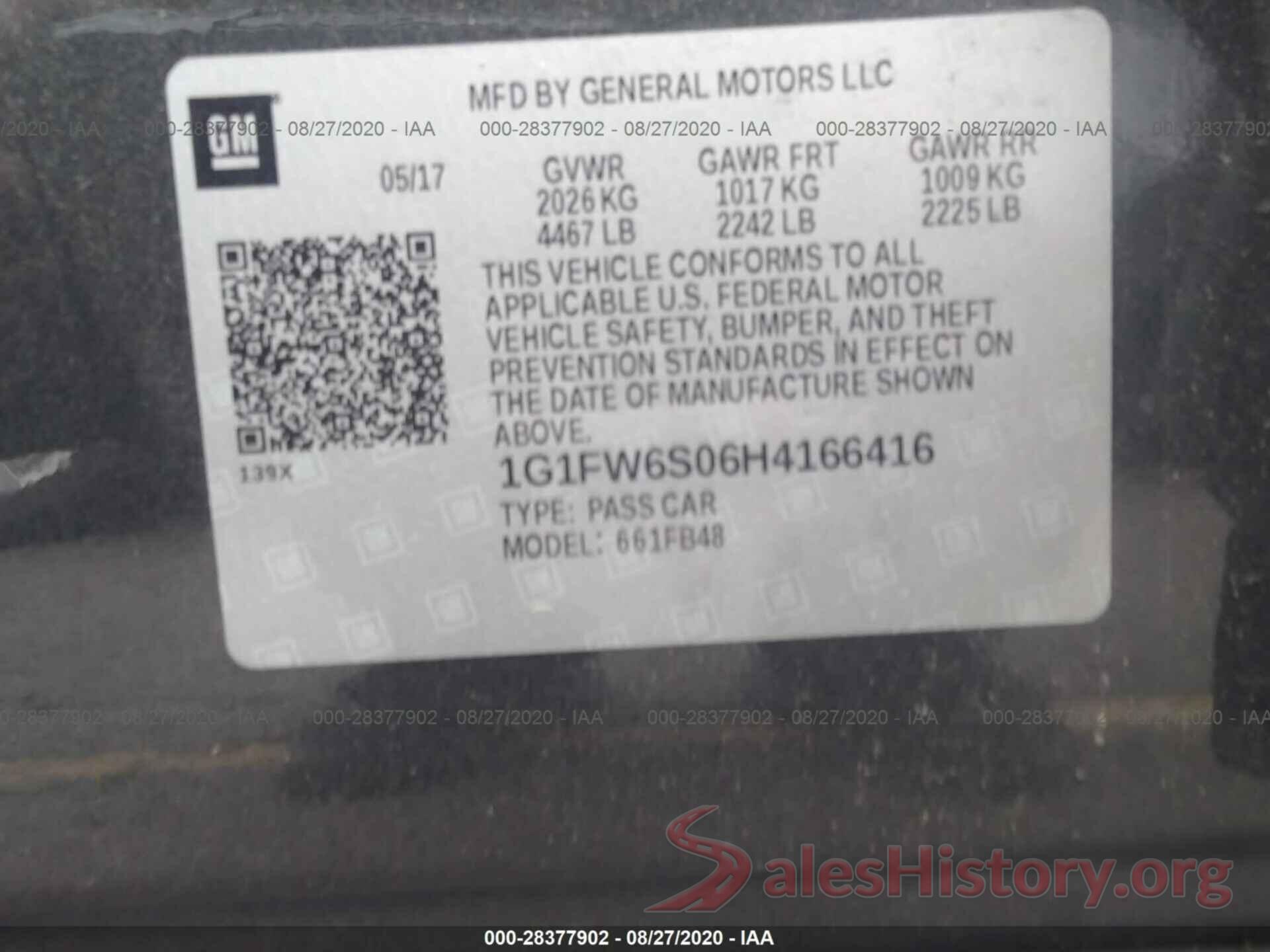 1G1FW6S06H4166416 2017 CHEVROLET BOLT EV