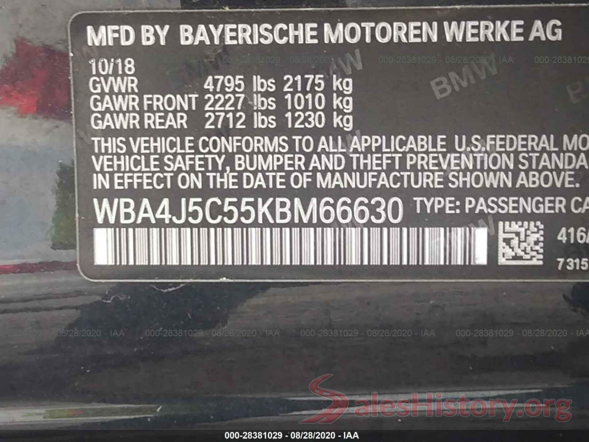 WBA4J5C55KBM66630 2019 BMW 4 SERIES