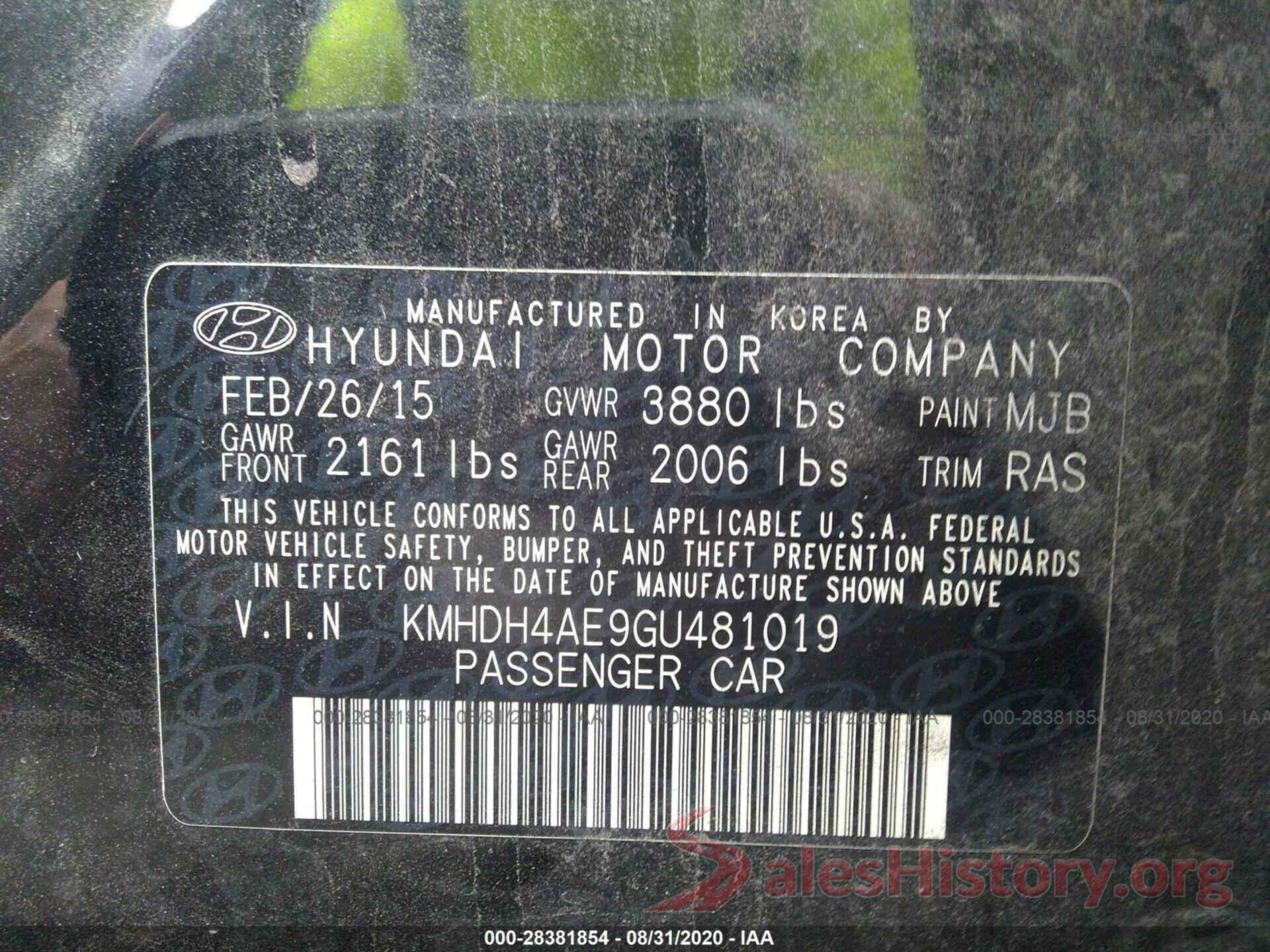 KMHDH4AE9GU481019 2016 HYUNDAI ELANTRA