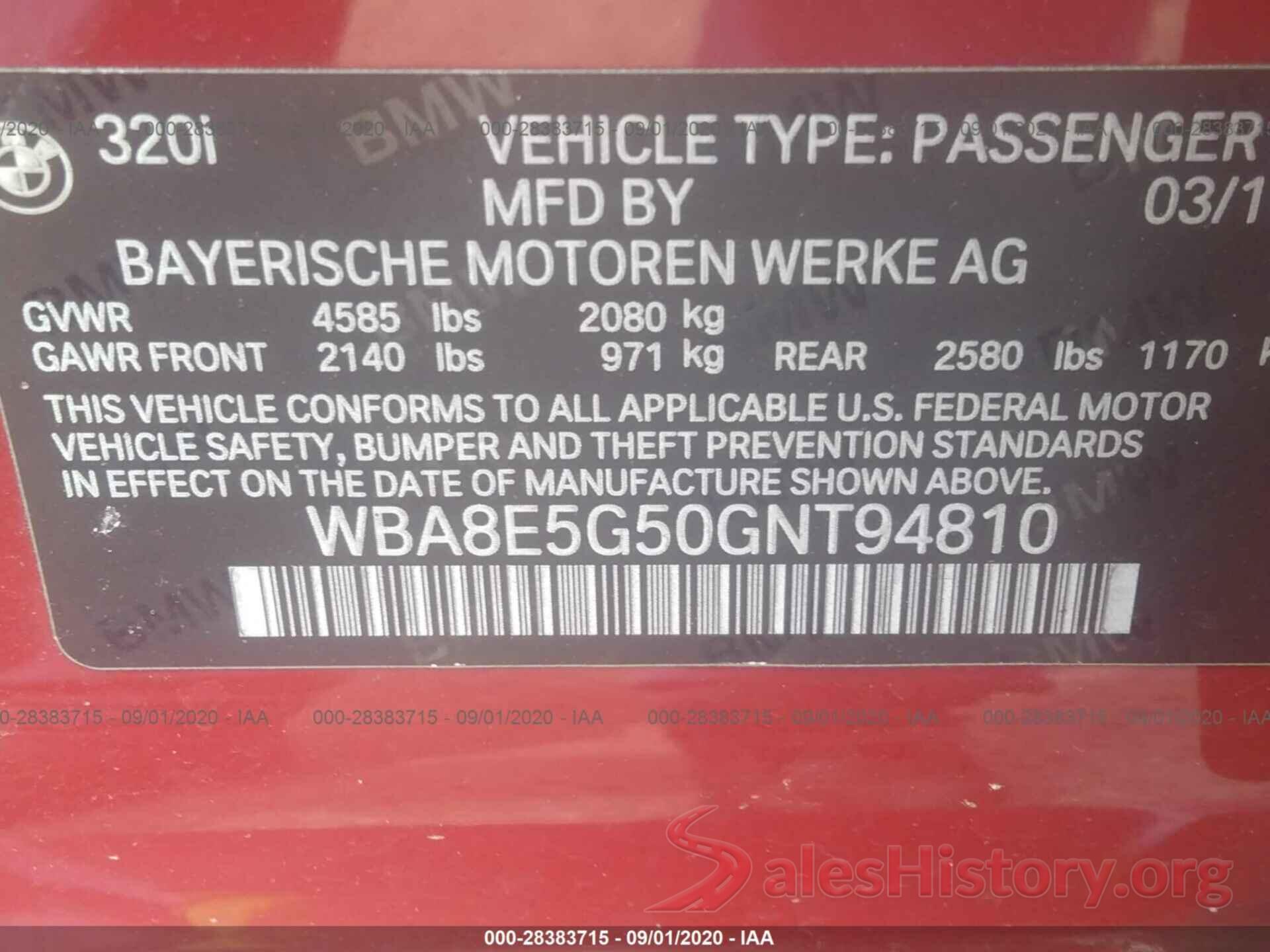 WBA8E5G50GNT94810 2016 BMW 3 SERIES