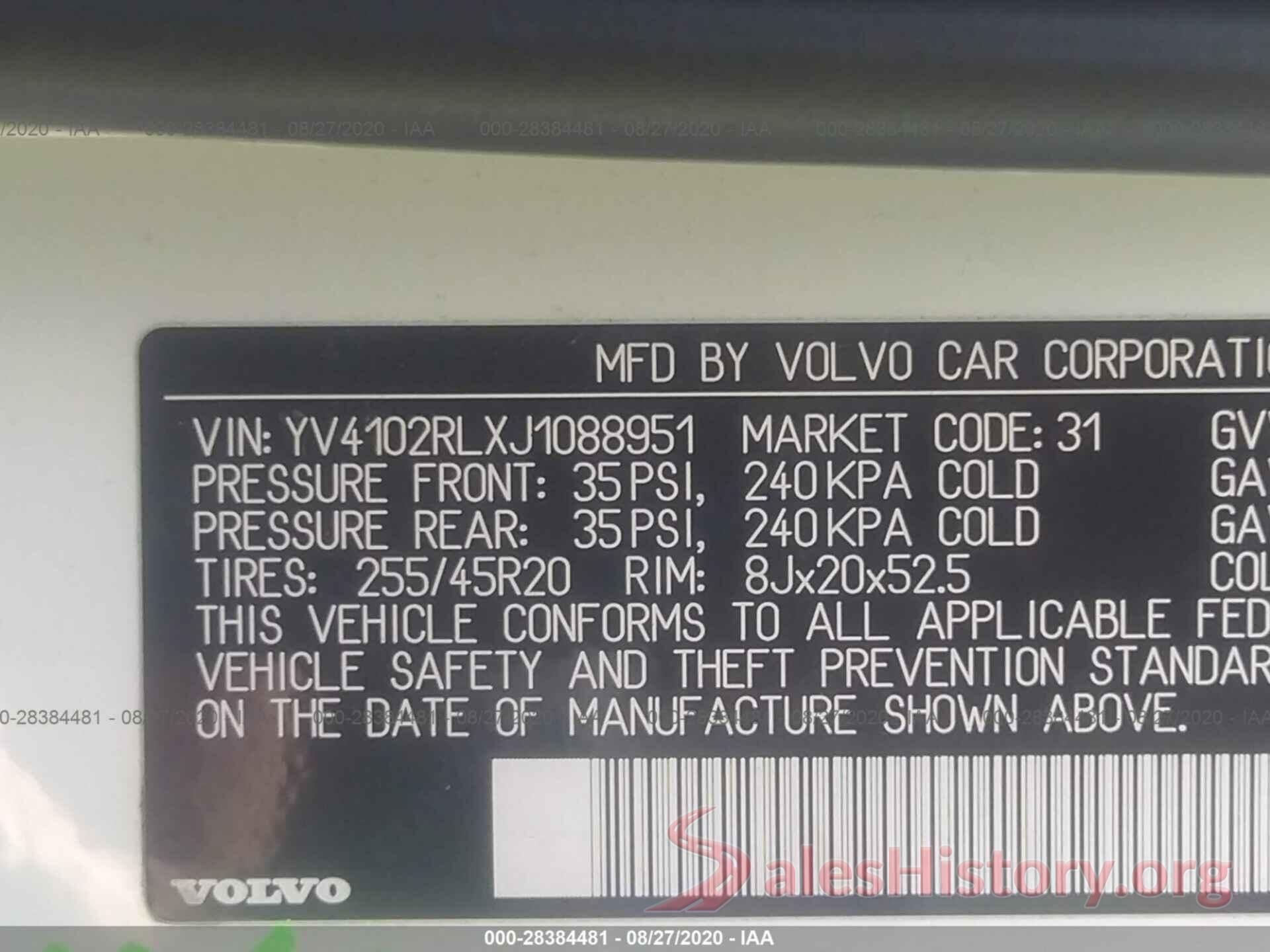 YV4102RLXJ1088951 2018 VOLVO XC60