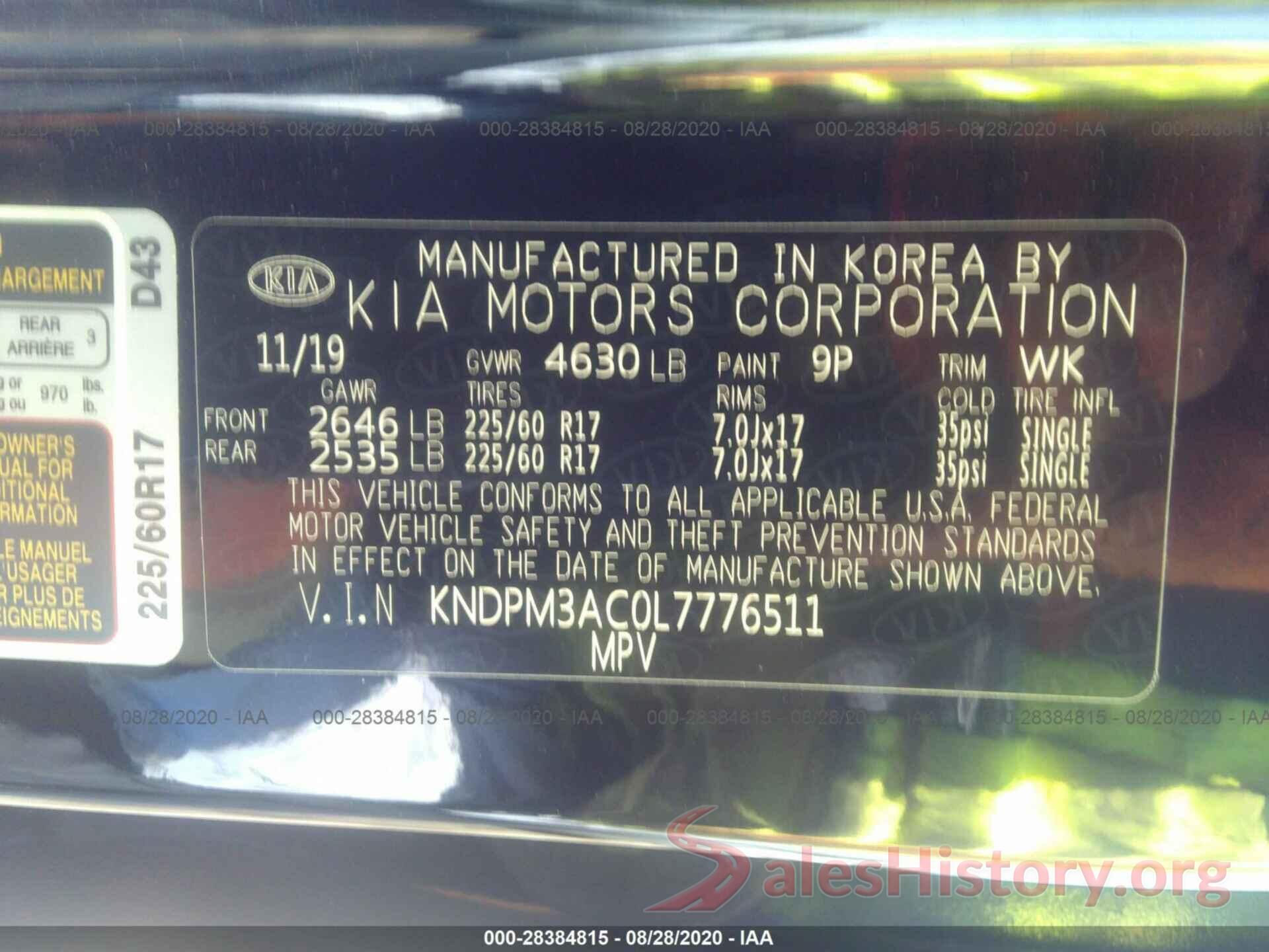 KNDPM3AC0L7776511 2020 KIA SPORTAGE