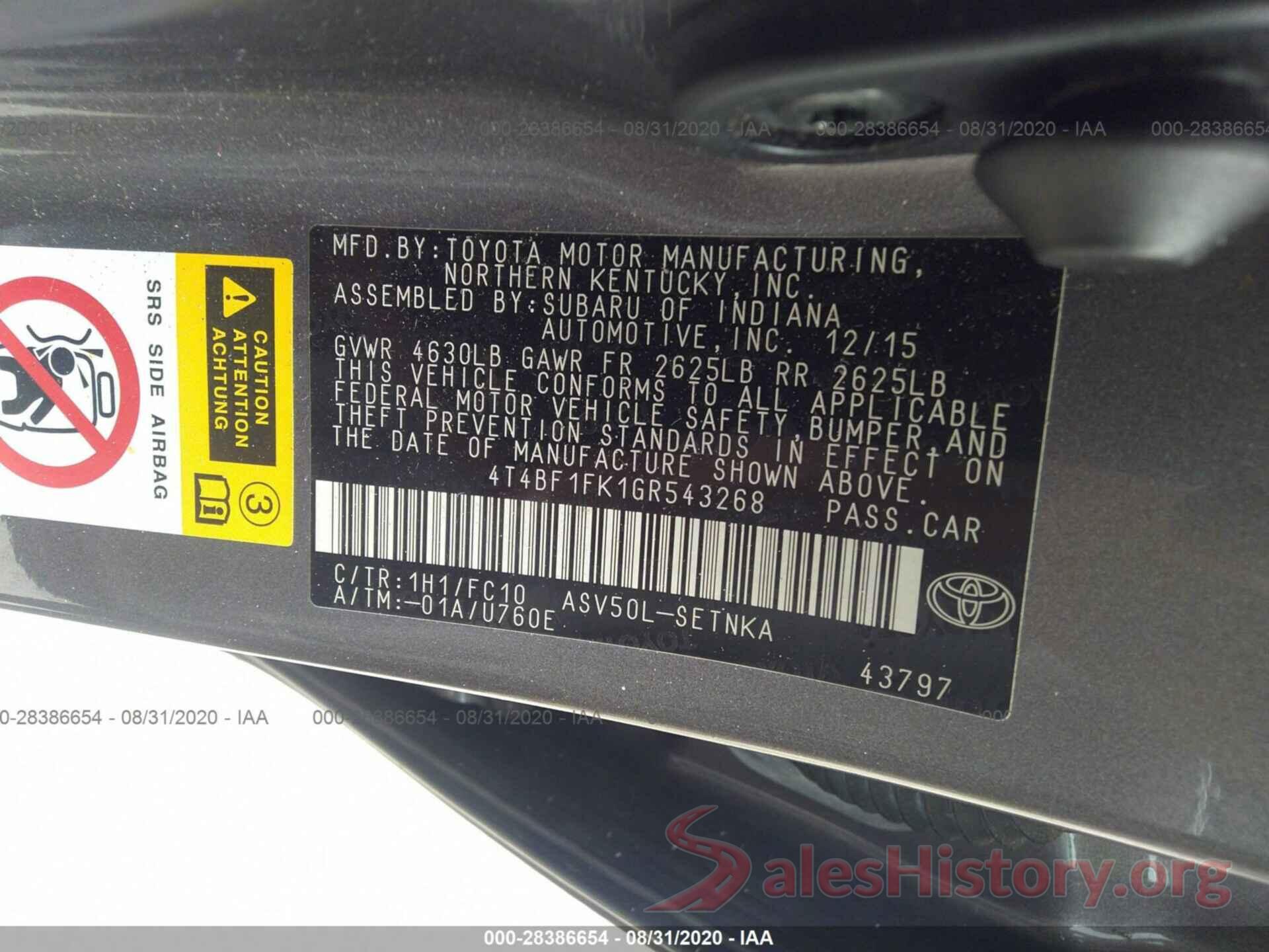 4T4BF1FK1GR543268 2016 TOYOTA CAMRY