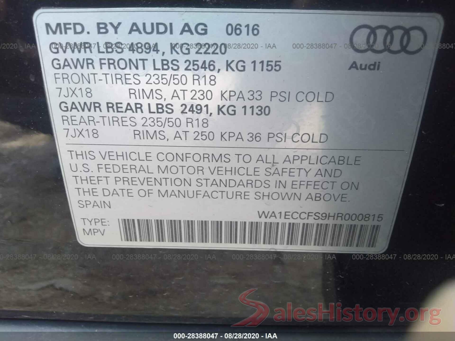 WA1ECCFS9HR000815 2017 AUDI Q3