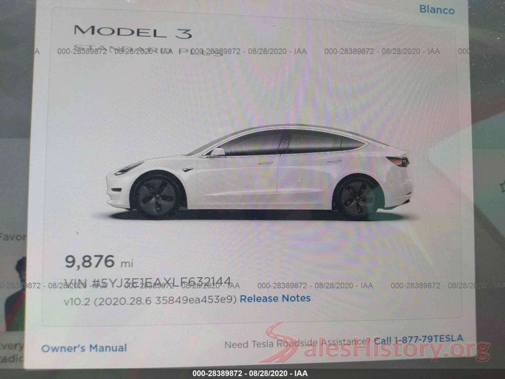 5YJ3E1EAXLF632144 2020 TESLA MODEL 3