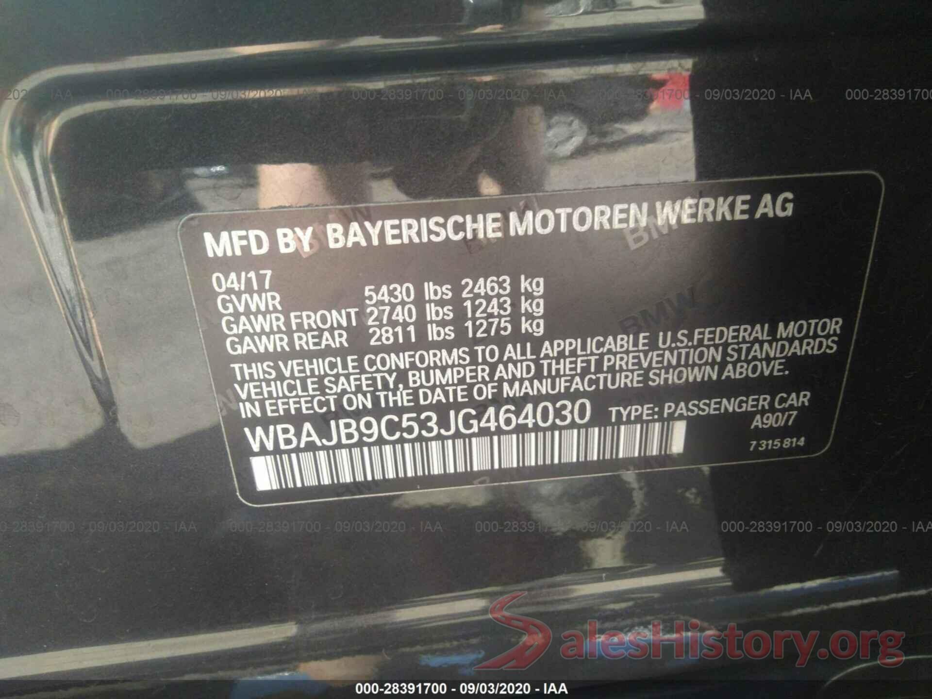 WBAJB9C53JG464030 2018 BMW 5 SERIES