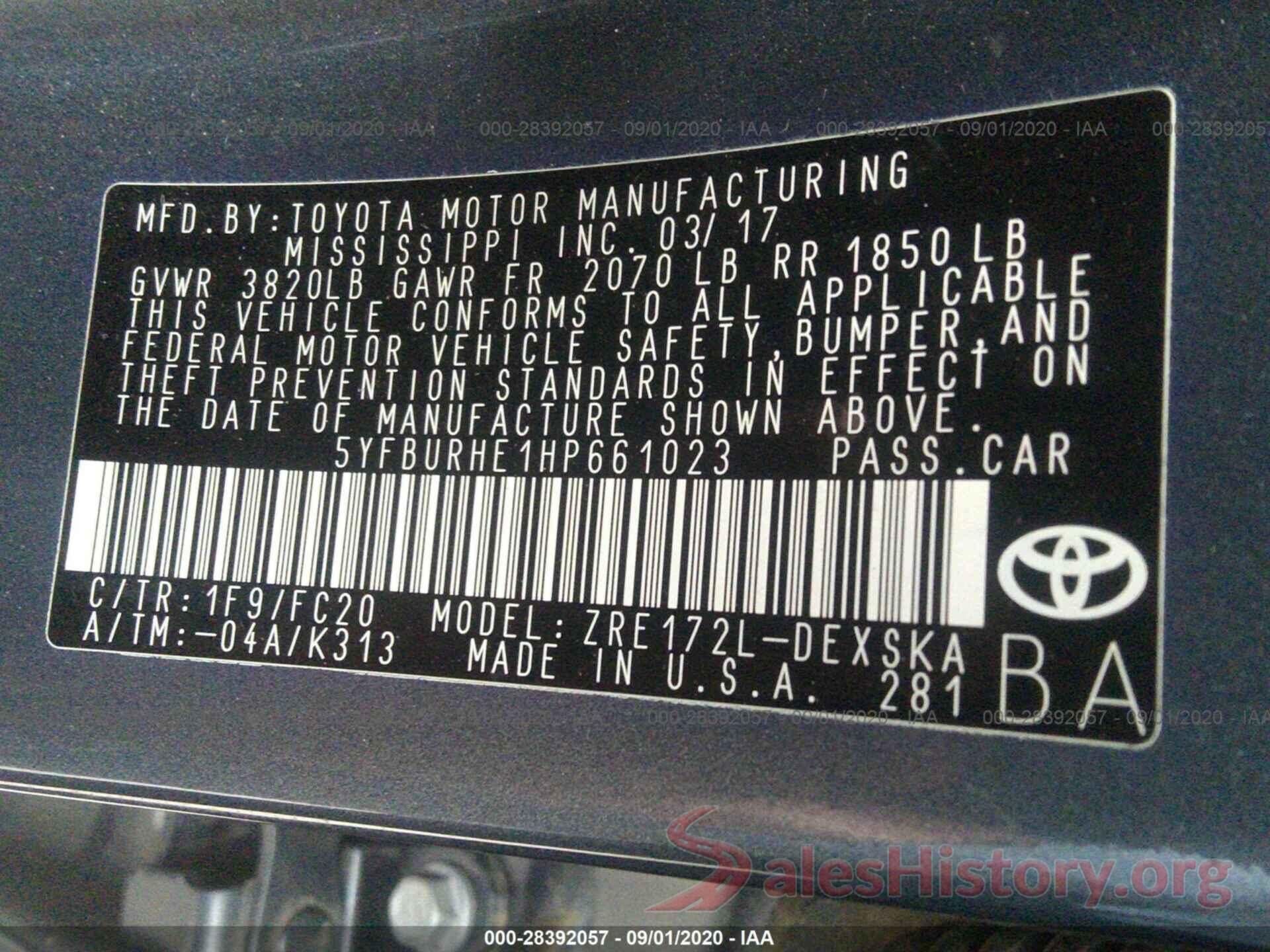 5YFBURHE1HP661023 2017 TOYOTA COROLLA