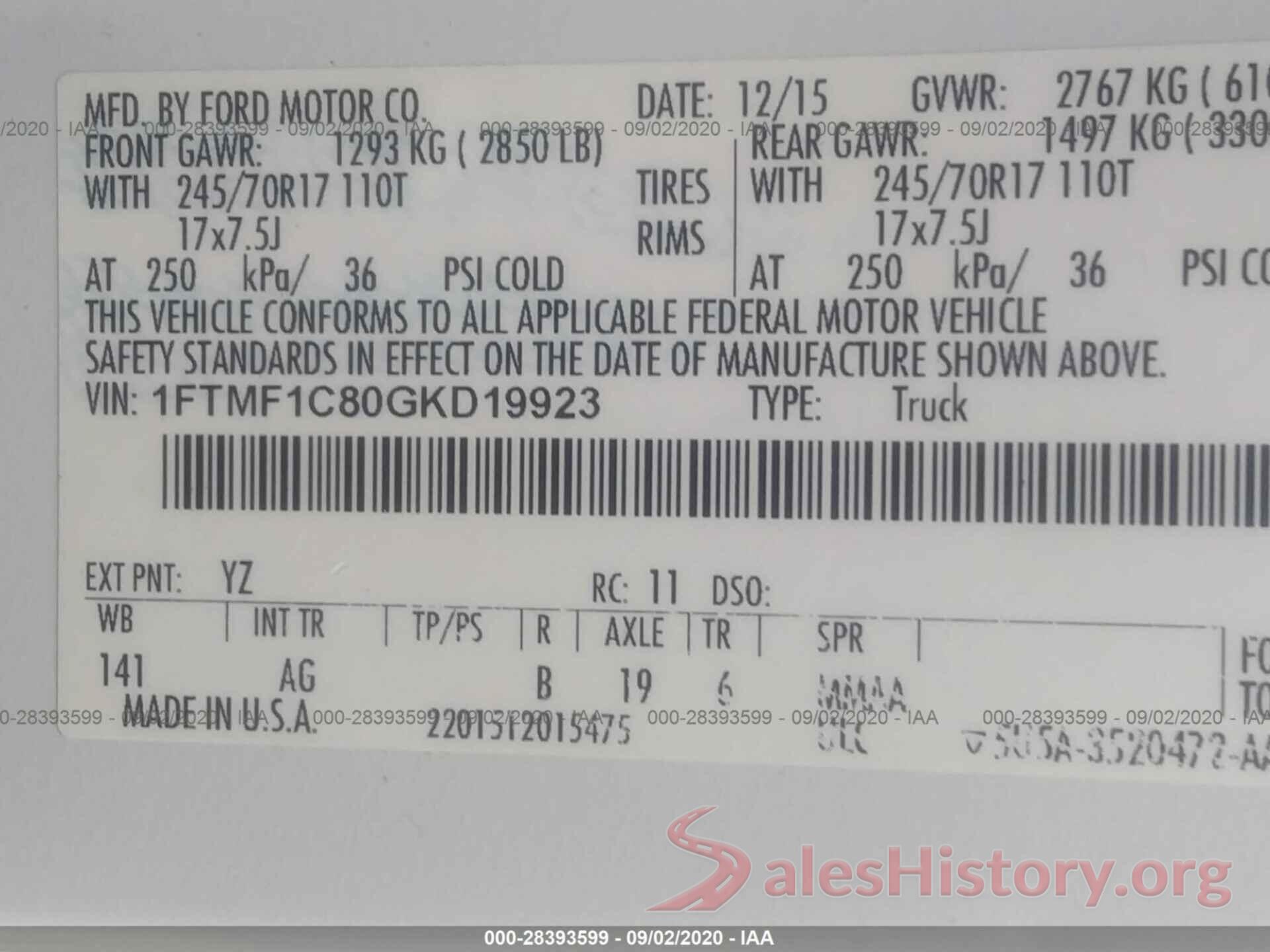 1FTMF1C80GKD19923 2016 FORD F-150