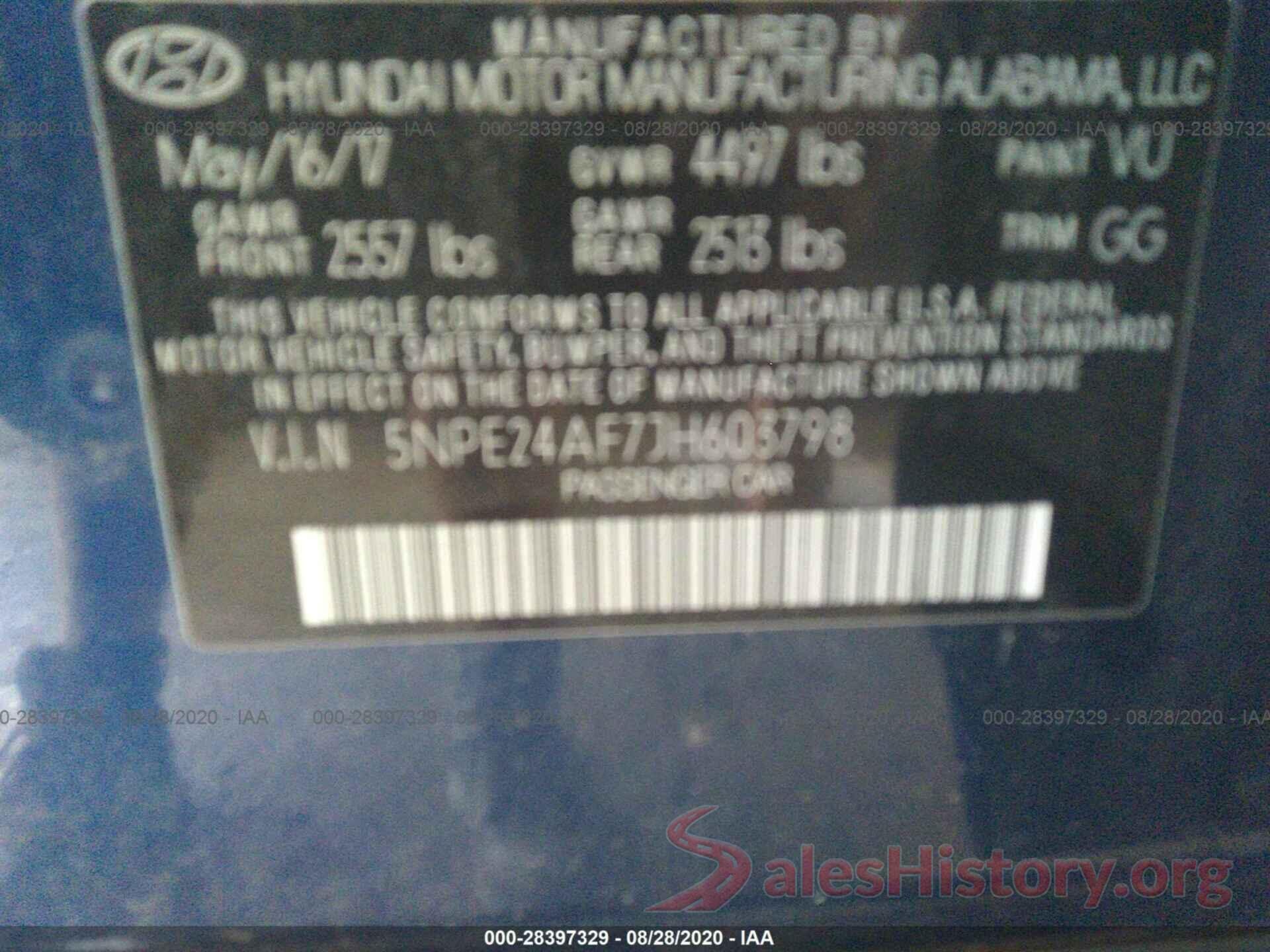 5NPE24AF7JH603798 2018 HYUNDAI SONATA