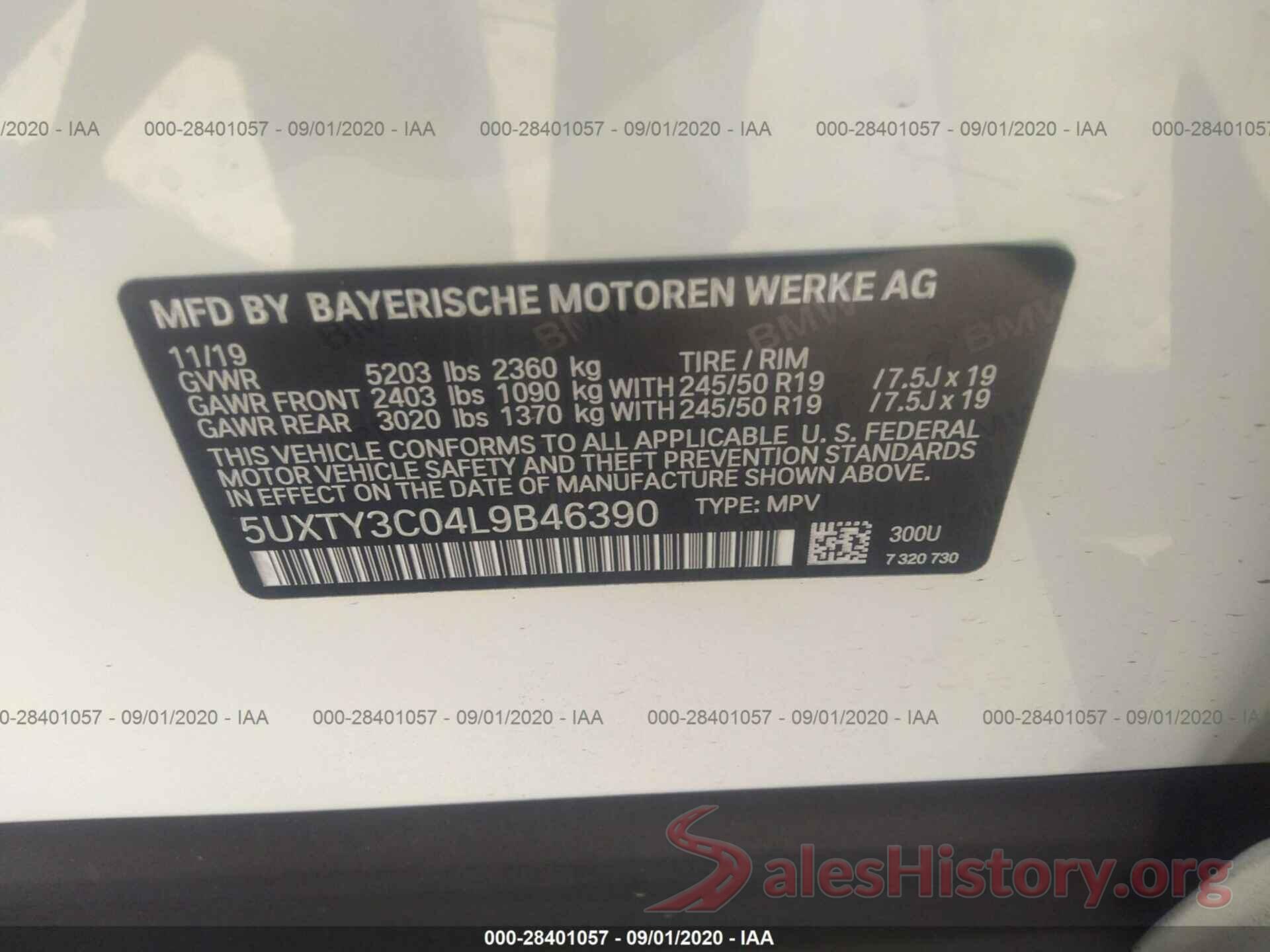 5UXTY3C04L9B46390 2020 BMW X3