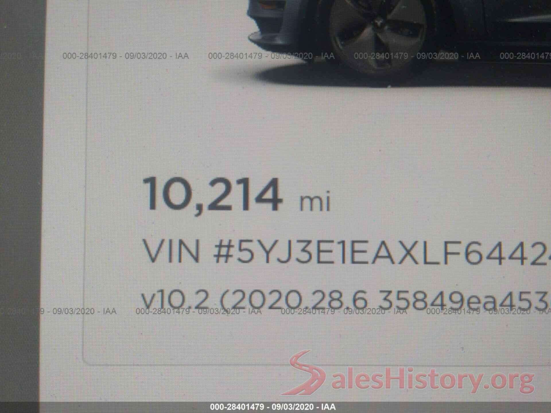 5YJ3E1EAXLF644245 2020 TESLA MODEL 3