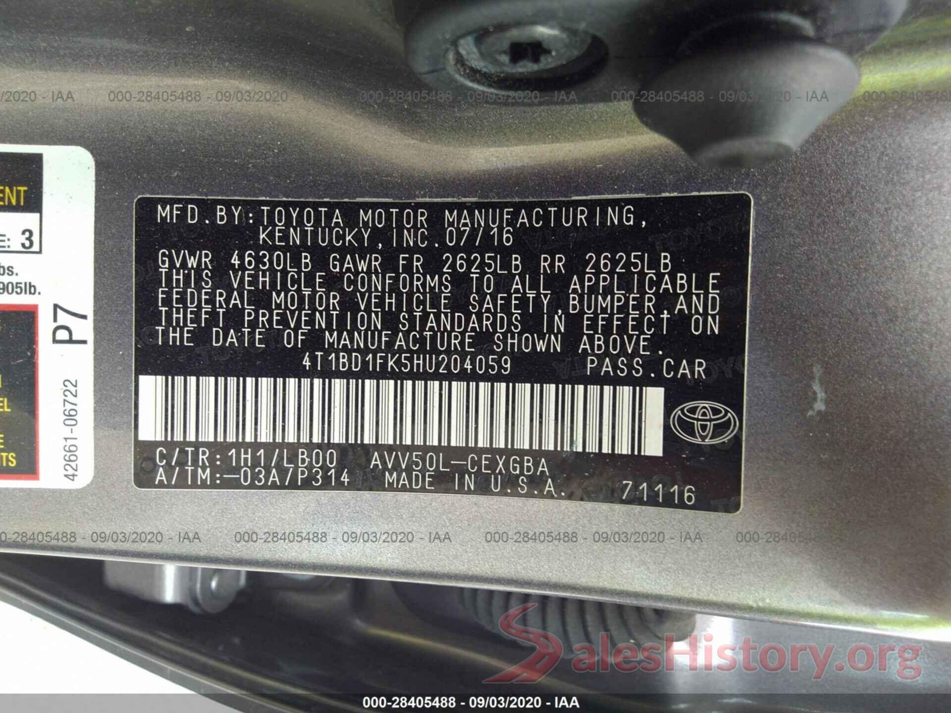 4T1BD1FK5HU204059 2017 TOYOTA CAMRY